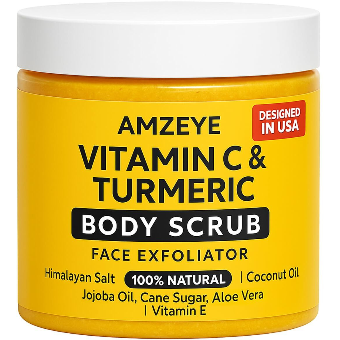 Vitamin C & Turmeric Body Scrub, Natural Face Exfoliator, Himalayan Salt With Coconut Oil, Jojoba Oil, Aloe Vera, Vitamin E, Cane Sugar