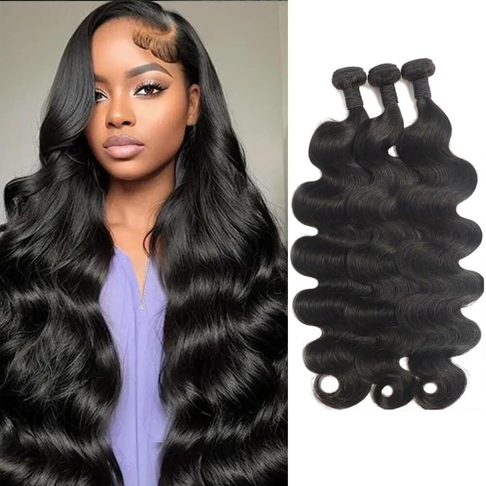 Mdl Human Hair Bundles Body Wave Bundles Human Hair 26 26 26 26 Inch 100% Unprocessed Brazilian Virgin Hair Body Wave 4 Bundles Human Hair Extensions For Black Women Natural Color(26 26 26 26 Inch)