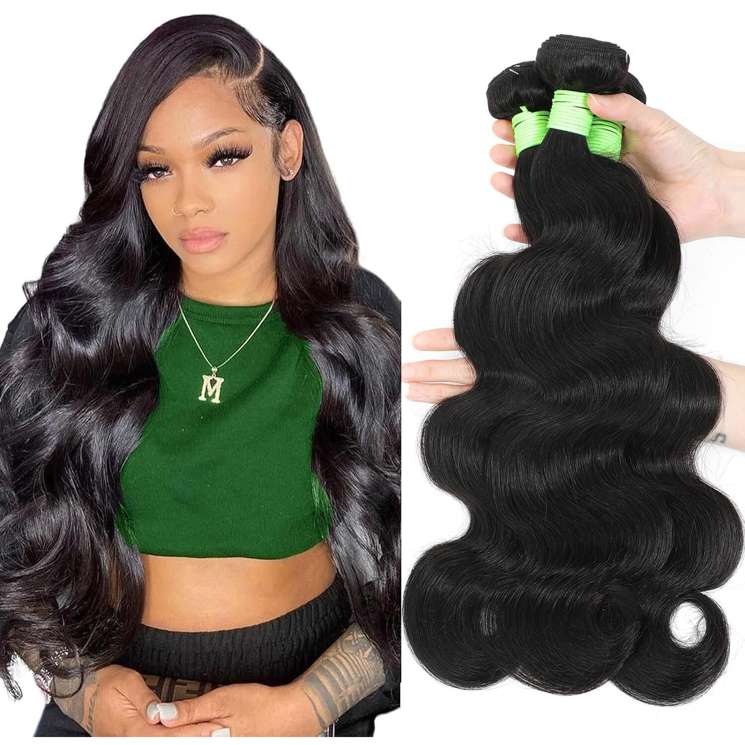 Body Wave Bundles Human Hair 22 24 26 Inch 12A Grade 100% Unprocessed Brazilian Virgin Hair Body Wave 3 Bundles Deals Real Human Hair Extensions For Black Women Natural Black