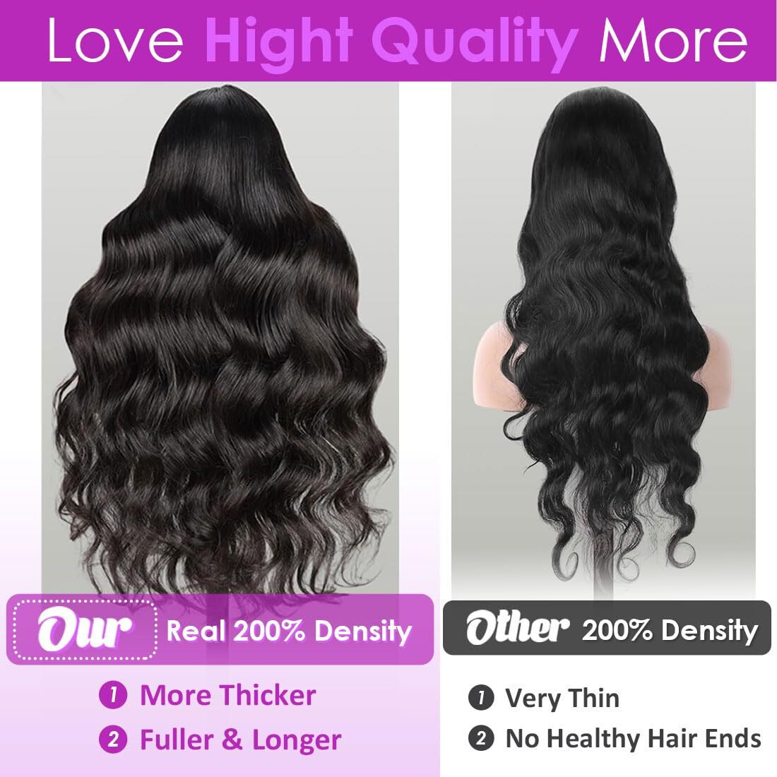 Body Wave Lace Front Wigs Human Hair 200 Density Body Wave Wig Glueless Wigs Pre Plucked Hd Transparent Lace Frontal Wig For Black Women With Baby Hair(26 Inch)