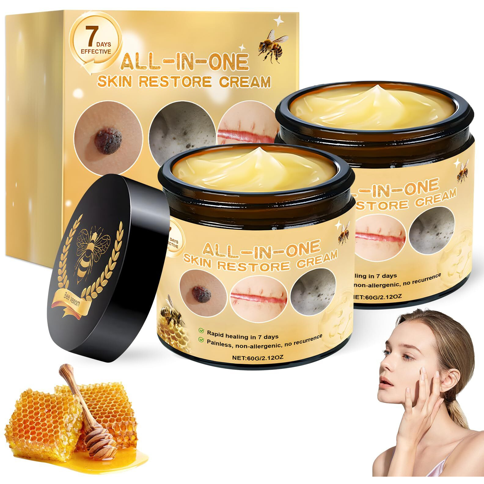 Viuvoiul 2 Bottle Bee Venom All-In-One Cream, Bee Venom Skin Treatmentcream, Beevenom Skin Repair Cream For Face And Body, Repair, Moisturize And Lift 3 In 1, For Allskin Types