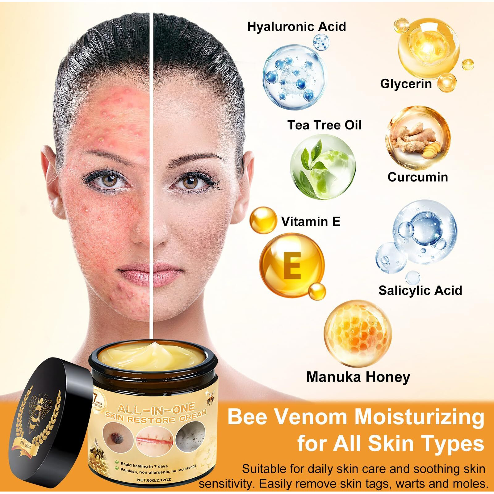 Viuvoiul 2 Bottle Bee Venom All-In-One Cream, Bee Venom Skin Treatmentcream, Beevenom Skin Repair Cream For Face And Body, Repair, Moisturize And Lift 3 In 1, For Allskin Types