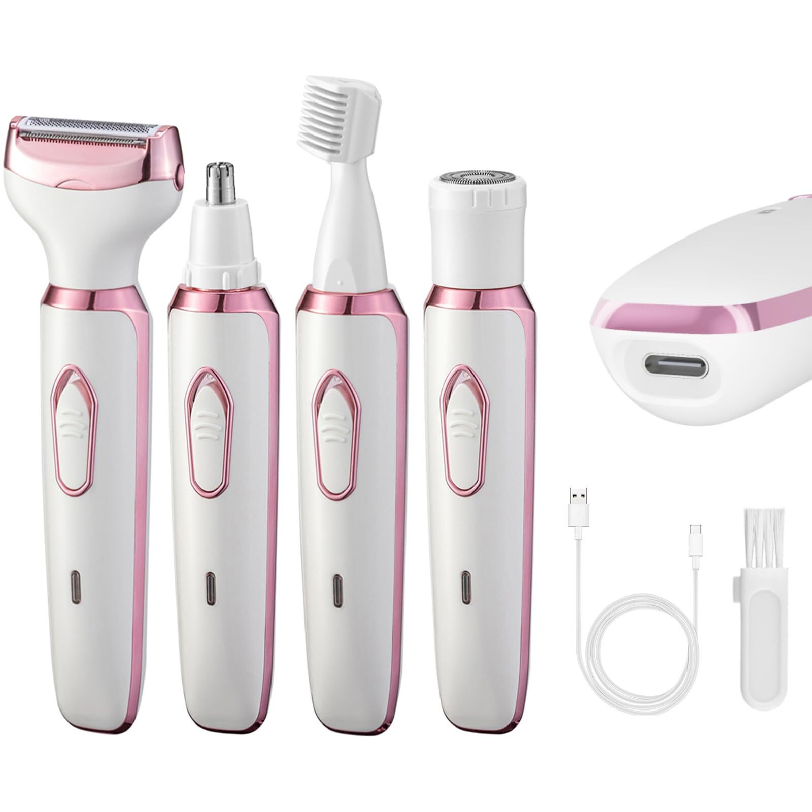 Electric Razor For Women 4 In 1 Rechargeable Painless, Body Razors And Facial Hair Remover For Bikini Leg, Body Face Underarm Painless Rechargeable Portable Womens Bikini Trimmer Body Shavers Set