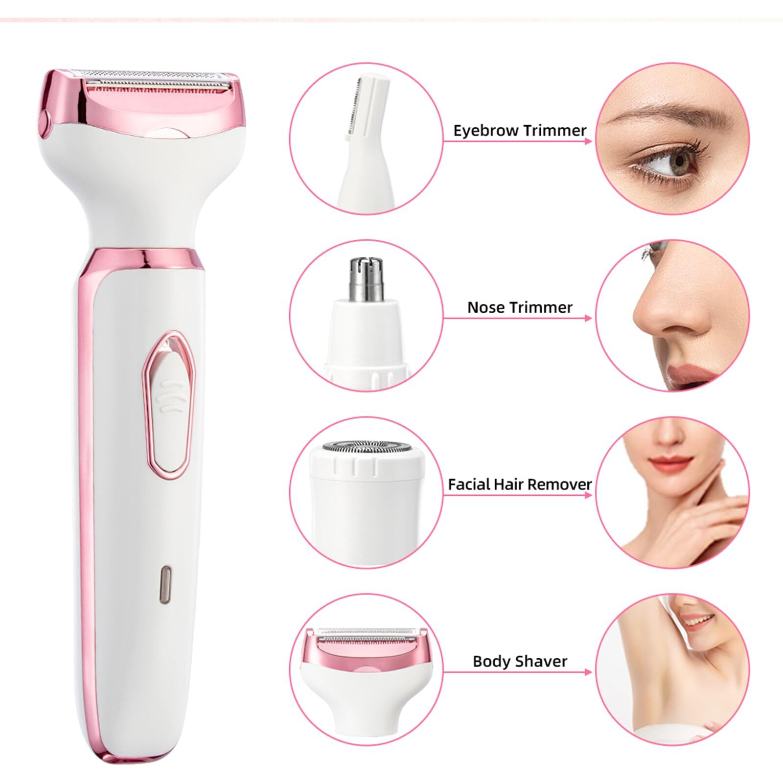 Electric Razor For Women 4 In 1 Rechargeable Painless, Body Razors And Facial Hair Remover For Bikini Leg, Body Face Underarm Painless Rechargeable Portable Womens Bikini Trimmer Body Shavers Set