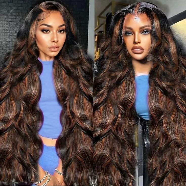 Agairl Ombre Lace Front Wig Human Hair 32 Inch 13X6 Highlight Wig Human Hair 210% Density Body Wave Lace Front Wigs Human Hair 1B/30 Hd Lace Frontal Wig Glueless Wigs For Women