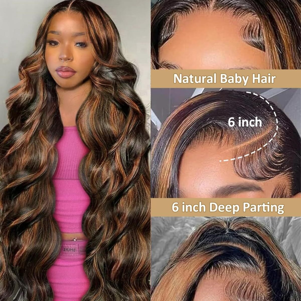 Agairl Ombre Lace Front Wig Human Hair 32 Inch 13X6 Highlight Wig Human Hair 210% Density Body Wave Lace Front Wigs Human Hair 1B/30 Hd Lace Frontal Wig Glueless Wigs For Women