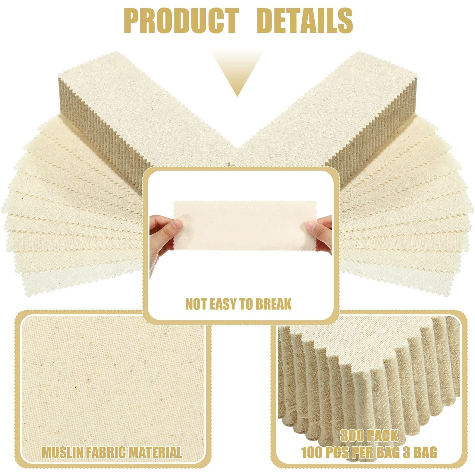 Loopeer 300 Pcs Natural Muslin Epilating Face Wax Strips Hair Removal Eyebrow Precut Body Facial Cotton Wax Cloth Strip For Women Men(8 X 2.8 Inch)