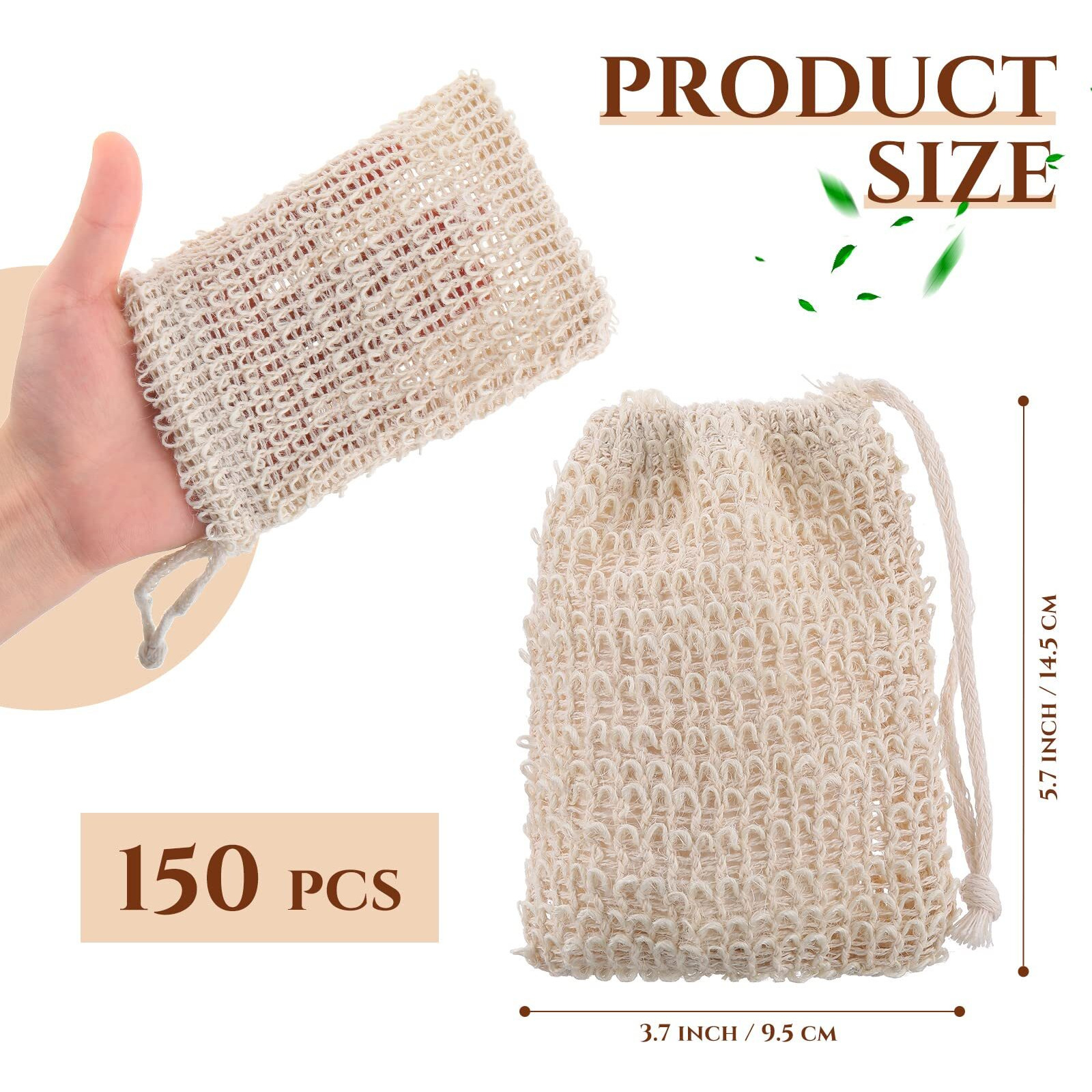 Rtteri 150 Pcs Soap Exfoliating Bag, Natural Sisal Soap Pouch Saver Body Shower Bar Mesh Body Net With Drawstring For Foaming And Drying