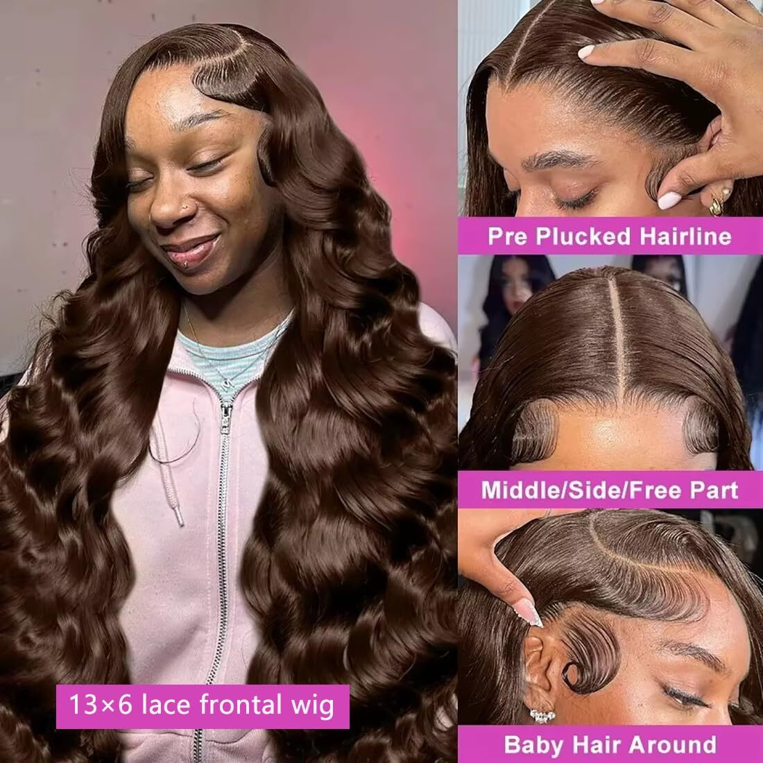 Jewhaut 30 Inch Chocolate Brown Lace Front Wig Human Hair 200% Density 13X6 Hd Lace Front Wigs Human Hair Body Wave Hd Lace Frontal Wigs For Women Pre Plucked Brown Wig