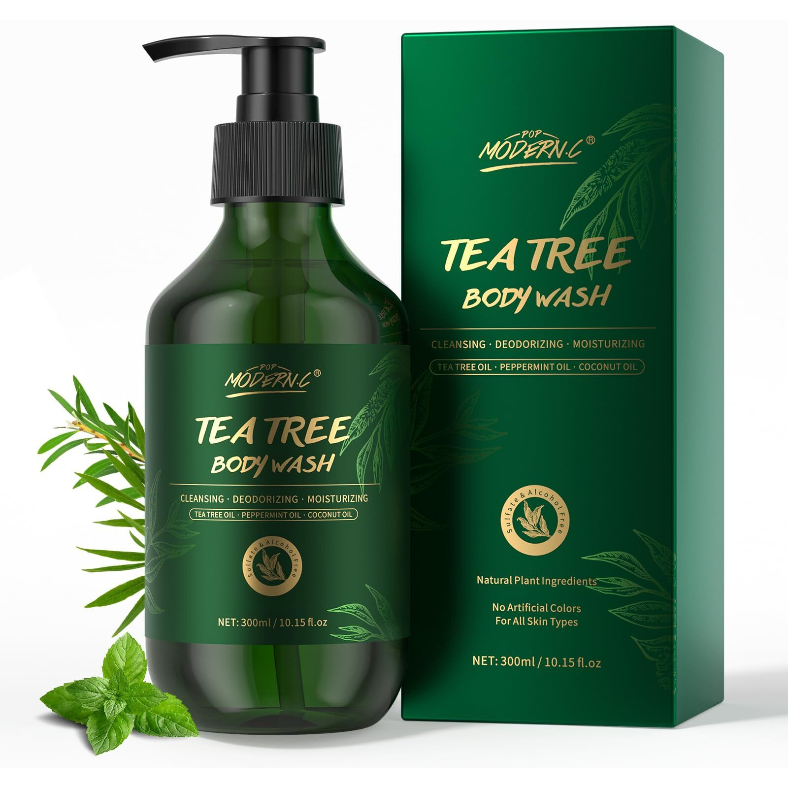 Tea Tree Oil Body Wash Natural Organic Mint Eucalyptus Coconut Oil Shower Gel For Men Women Soothes Irritation Moisturizes Dry Helps Back Acne Athletes Foot Body Odors Parabens Free Sulfate Free