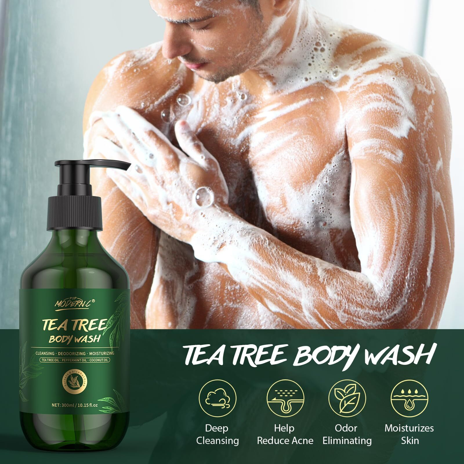 Tea Tree Oil Body Wash Natural Organic Mint Eucalyptus Coconut Oil Shower Gel For Men Women Soothes Irritation Moisturizes Dry Helps Back Acne Athletes Foot Body Odors Parabens Free Sulfate Free