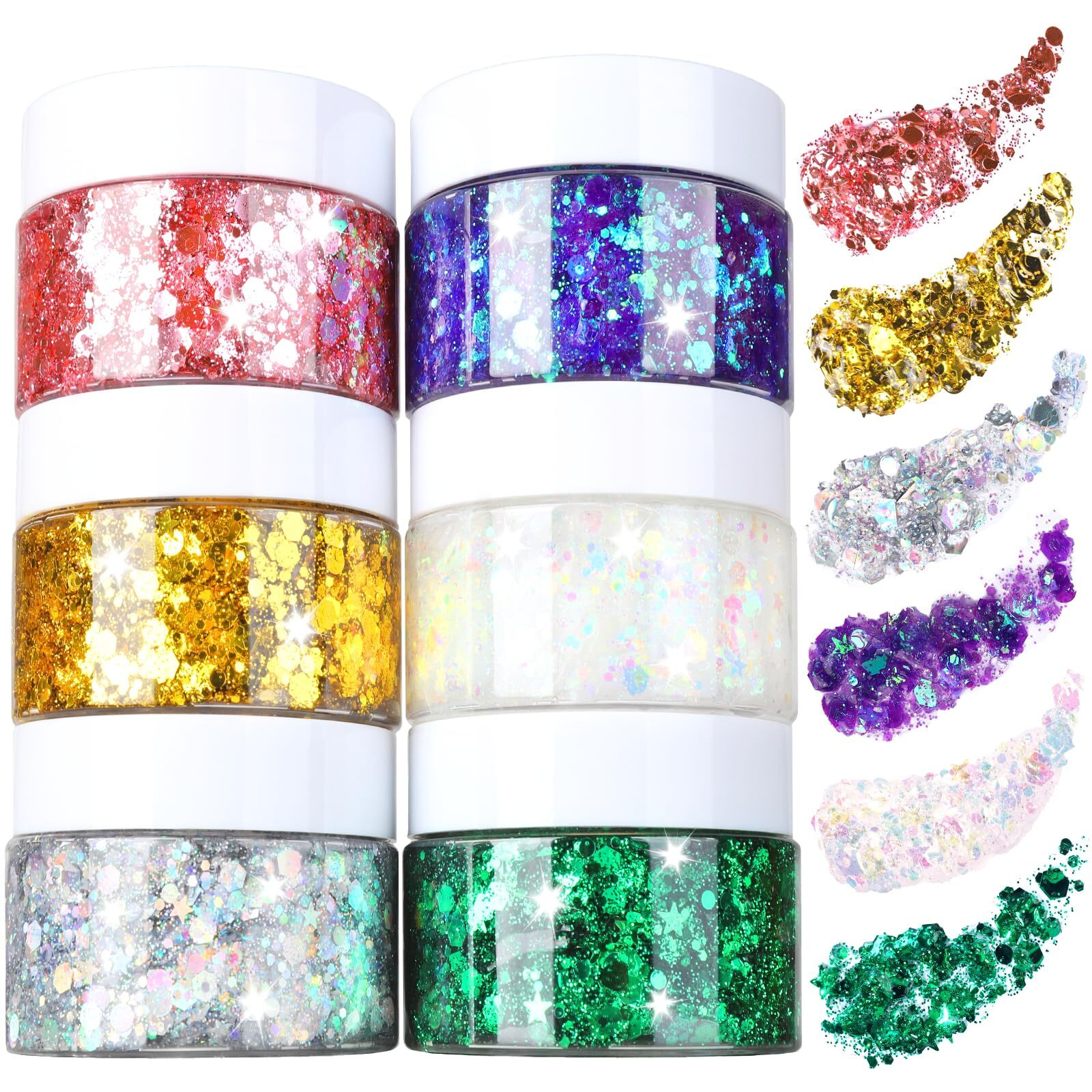 Fandamei Body Glitter Gel- 6 Color Glitter Makeup Face Paint For Body&Face&Hair, Rave Festival Mermaid Halloween Concert, Hair Glitter For Kids & Women