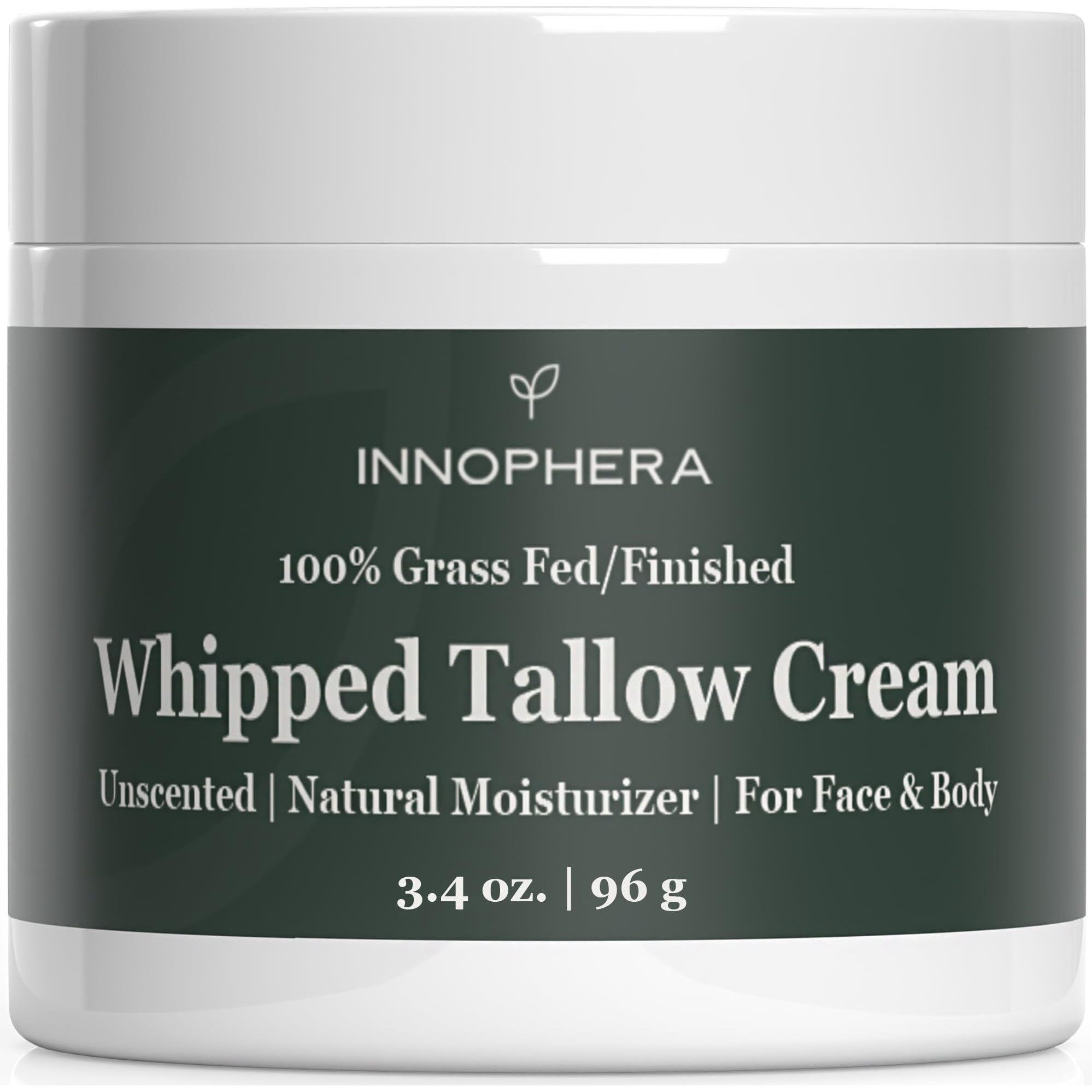 Innophera Whipped Beef Tallow Cream For Skin Care - Grass Fed & Grass Finished - 100% Natural Moisturizer For Sensitive Skin - Handmade Face & Body Lotion - Unscented & Odorless - 3.4 Oz.