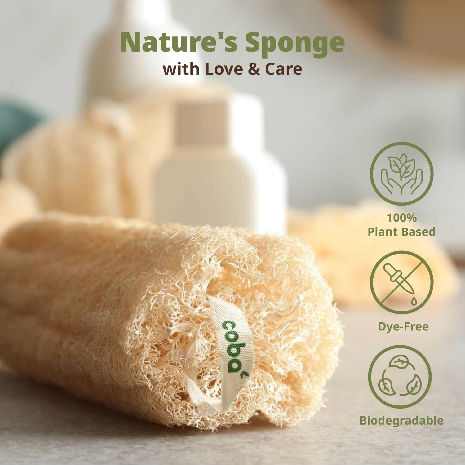 Coba Straws Natural Loofah Sponge - Shower Loofah Exfoliating Body Scrubber For Women & Men | Multi-Use Sponge For Shower, Spa, Kitchen, Pet | 100% Natural, Dye-Free, Eco-Friendly | Pack Of 4