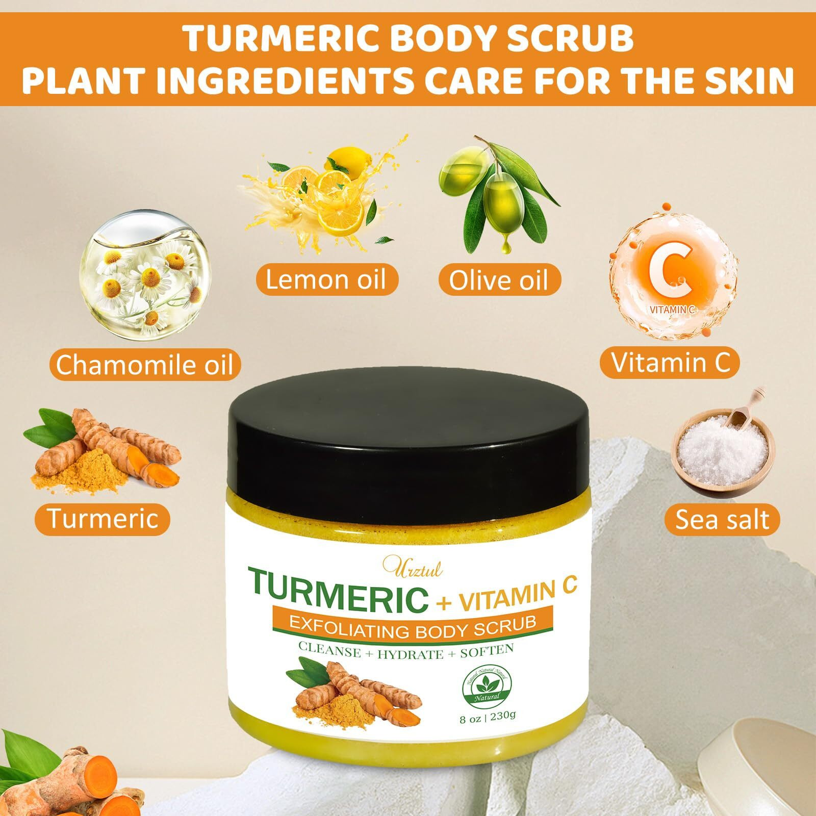 Turmeric Body Scrub Tumeric Oil Set, Natural Soothing Remove Dead Skin For Body, Face, Hand, Foot, Skincare Bikini Private Area, Smooth Hydrating Exfoliating Scrub Suitable For All Skin Types