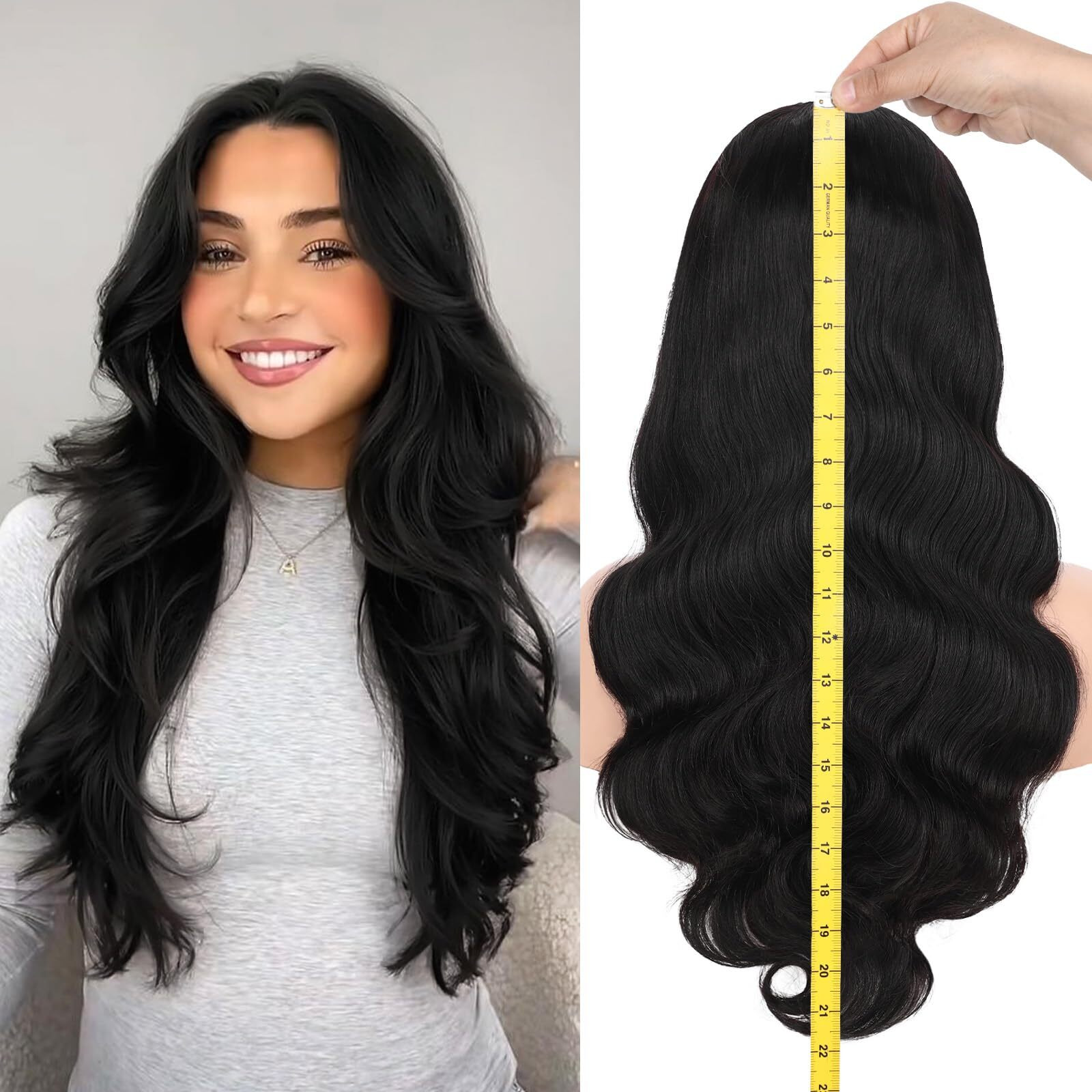 Wignee True Length 22 Inch Body Wave V Part Human Hair Wig 100% Unprocessed 12A Grade Brazilian Virgin Hair U Part Human Hair Body Wave Glueless Wigs For Black Women 200% Density Natural Black Color