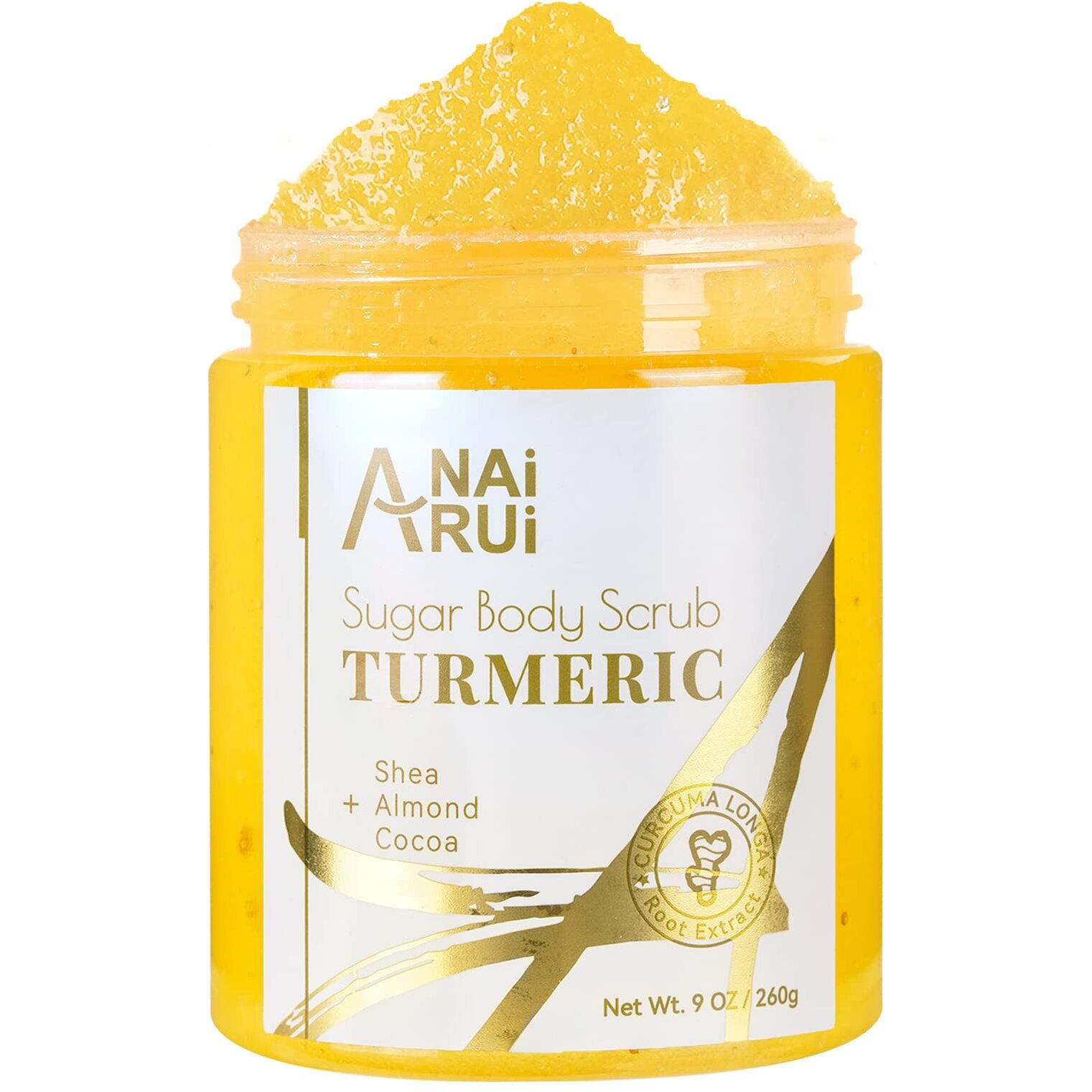 Anai Rui Turmeric Body Scrub Exfoliator, Sugar Scrub For Exfoliating, Smoothing, Hydrating Skin, Face & Body Scrub With Turmeric, Face Body Hand And Foot Scrub, Moisturizing Body Skincare, 9 Oz