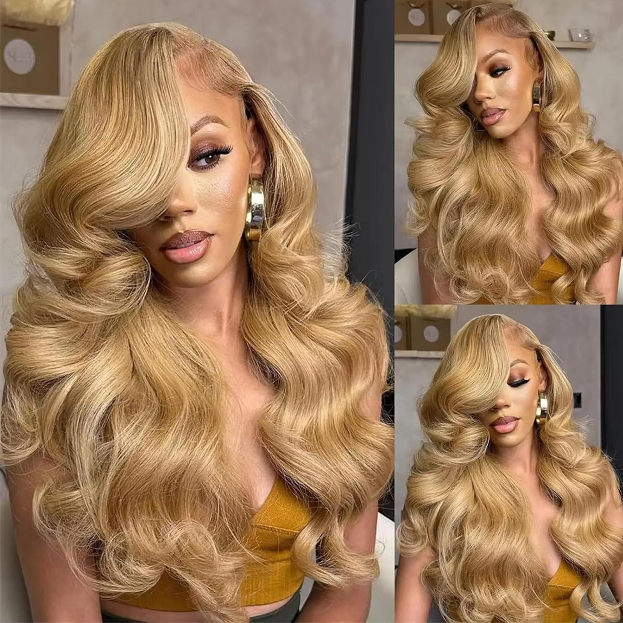 28 Inch 27 Colored Honey Blonde Lace Front Wigs Human Hair Pre Plucked With Baby Hair Honey Blonde Body Wave 13X6 Hd Transparent Lace Front Wigs Human Hair For Women 180% Density Lace Frontal Wigs