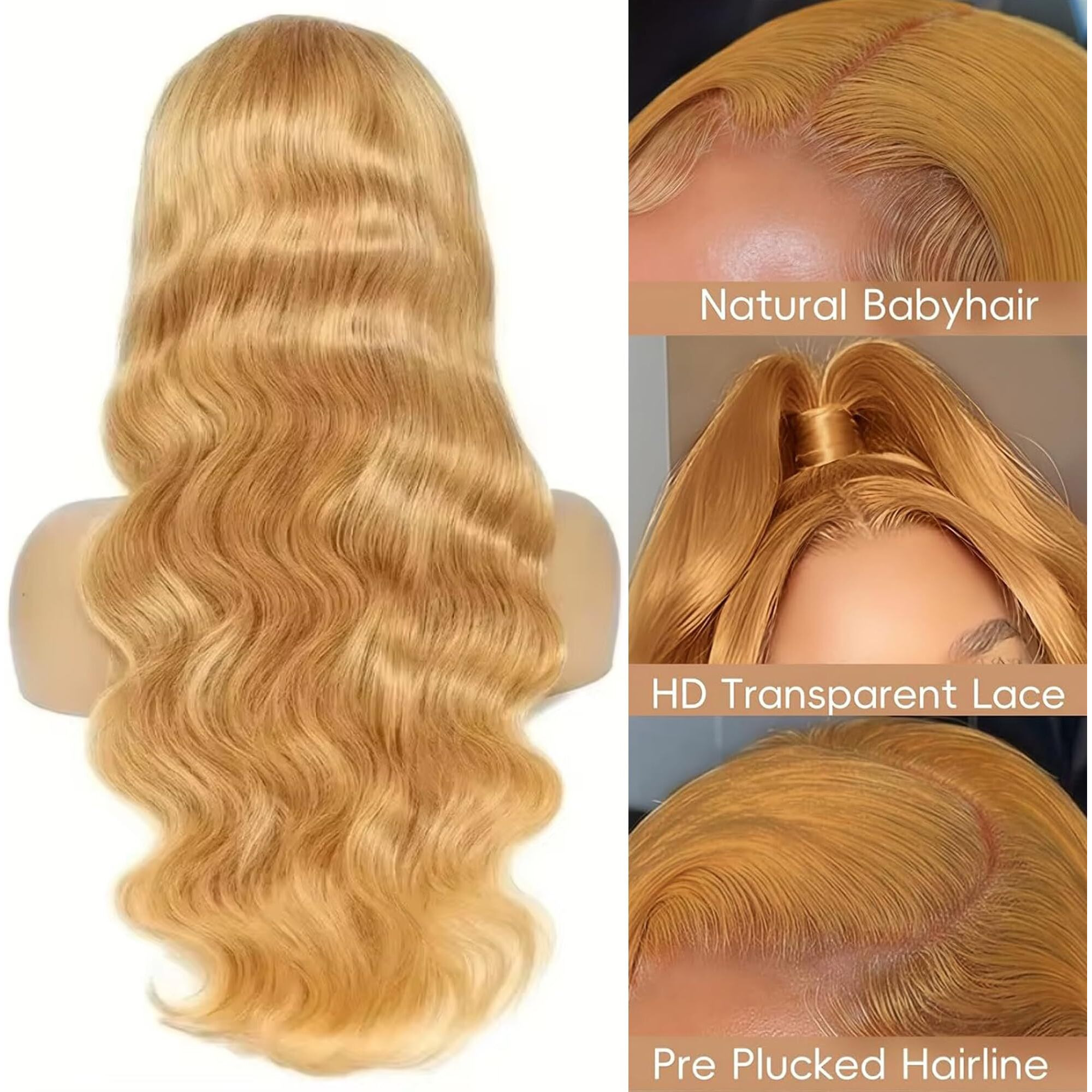 28 Inch 27 Colored Honey Blonde Lace Front Wigs Human Hair Pre Plucked With Baby Hair Honey Blonde Body Wave 13X6 Hd Transparent Lace Front Wigs Human Hair For Women 180% Density Lace Frontal Wigs