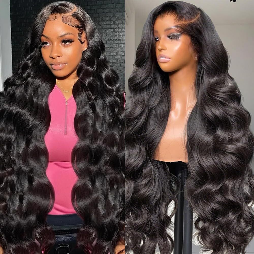 34 Inch Lace Front Wig Human Hair 13X6 Body Wave Lace Front Wigs Human Hair 180 Density Hd Lace Frontal Wigs Pre Plucked Brazilian Virgin Natural Black Wig