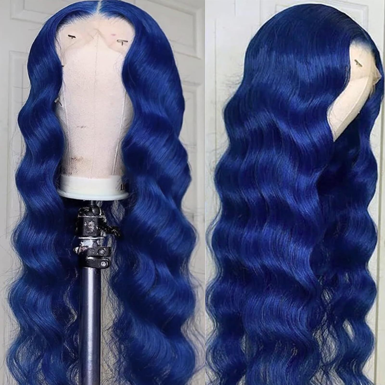 Cute Fairy 28 Inch Royal Blue Lace Front Human Hair 13X6 Lace Front Wigs Dark Blue Body Wave Wigs Pre Plucked With Baby Hair Dark Blue Colored Glueless Wig 200% Density