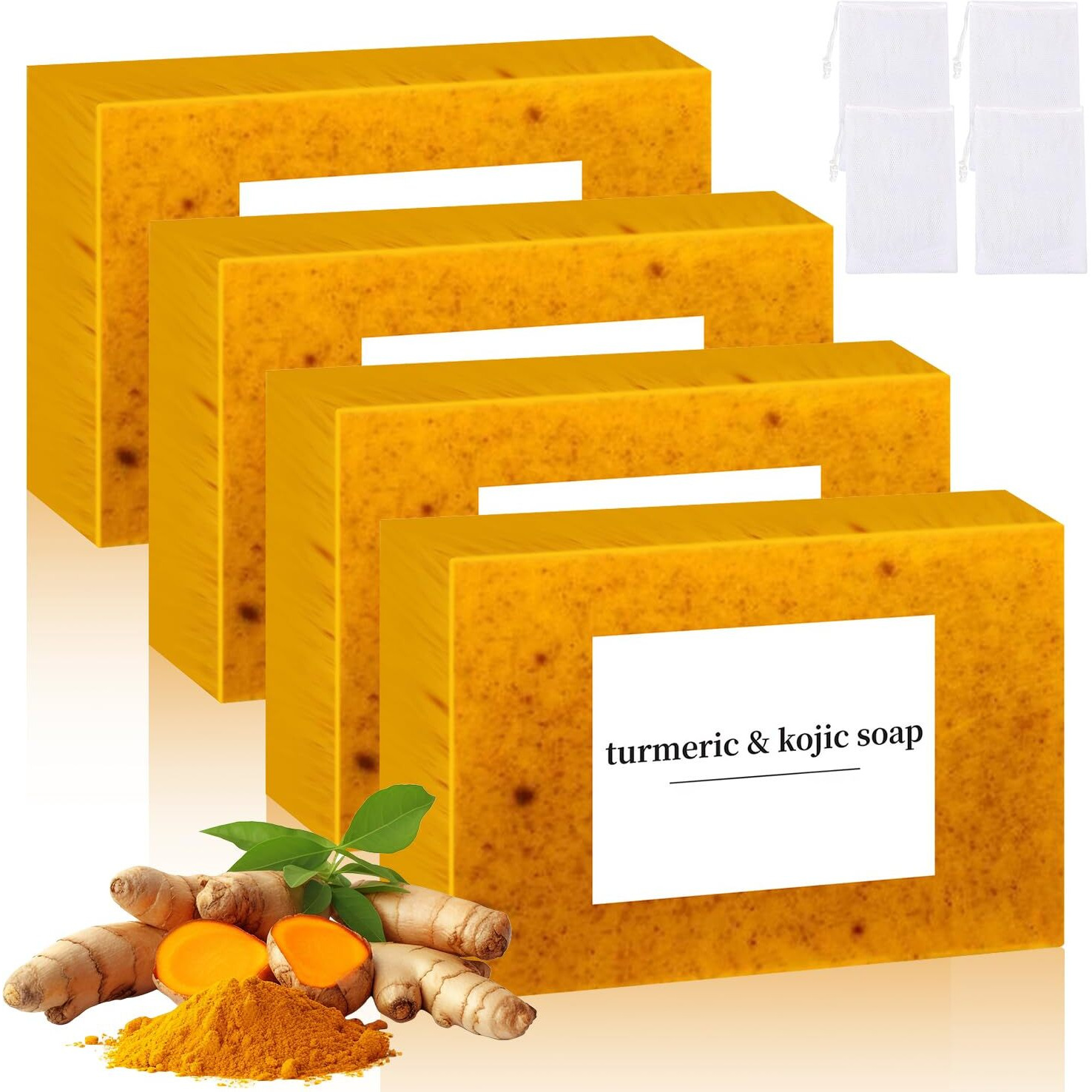 Nicgou Lemon Turmeric Kojic Soap, Turmeric Soap Bar For Face & Body, Natural Turmeric Handmade Soap For All Skin Types (4Pcs)