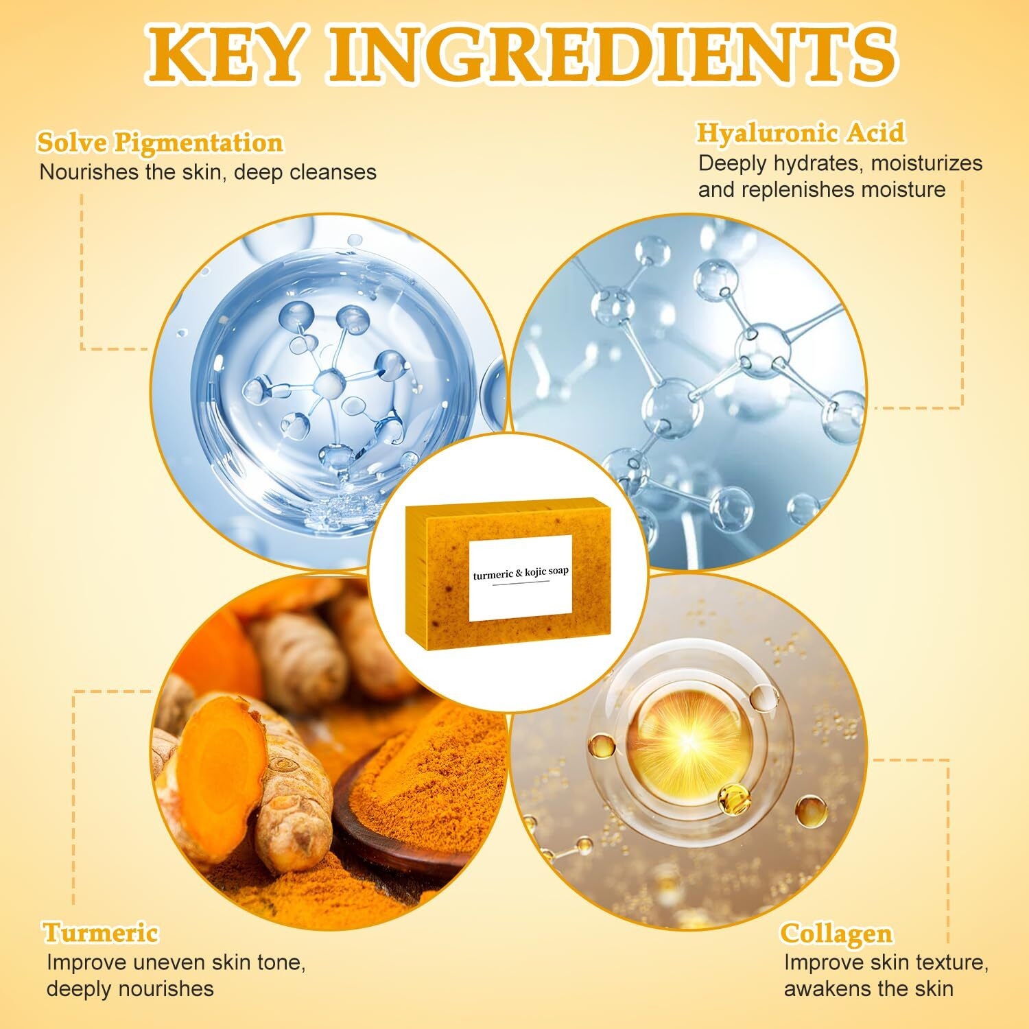 Nicgou Lemon Turmeric Kojic Soap, Turmeric Soap Bar For Face & Body, Natural Turmeric Handmade Soap For All Skin Types (4Pcs)