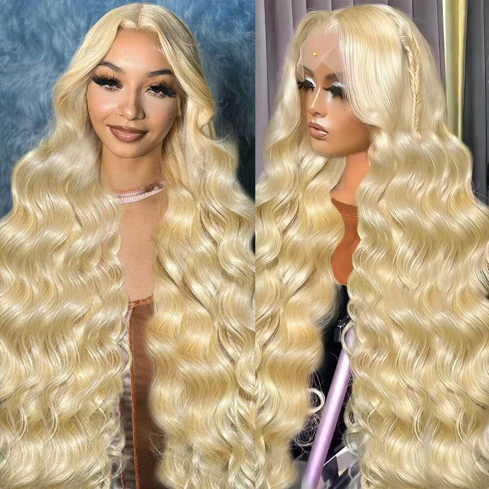 Avolo 613 Lace Front Wig Human Hair 13X6 Transparent Lace Blonde Lace Front Wigs Human Hair Pre Plucked 613 Hd Lace Frontal Wig Body Wave Glueless Wigs Human Hair 180% Density 22 Inch