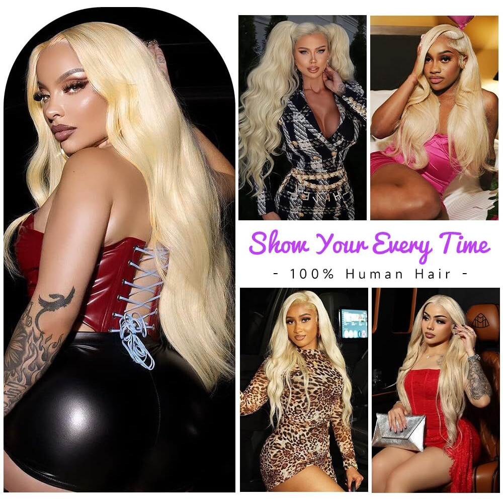 Avolo 613 Lace Front Wig Human Hair 13X6 Transparent Lace Blonde Lace Front Wigs Human Hair Pre Plucked 613 Hd Lace Frontal Wig Body Wave Glueless Wigs Human Hair 180% Density 22 Inch