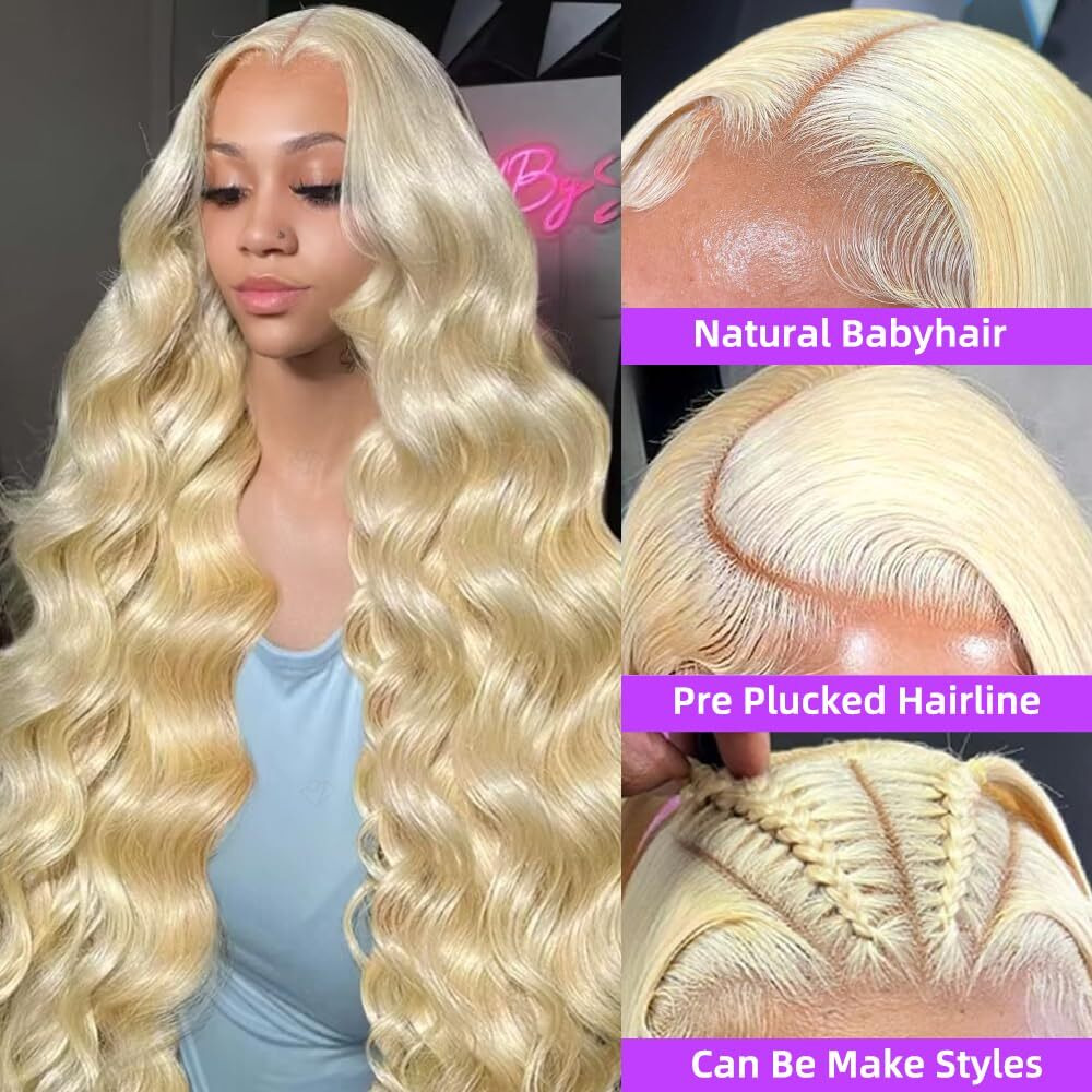 Avolo 613 Lace Front Wig Human Hair 13X6 Transparent Lace Blonde Lace Front Wigs Human Hair Pre Plucked 613 Hd Lace Frontal Wig Body Wave Glueless Wigs Human Hair 180% Density 22 Inch
