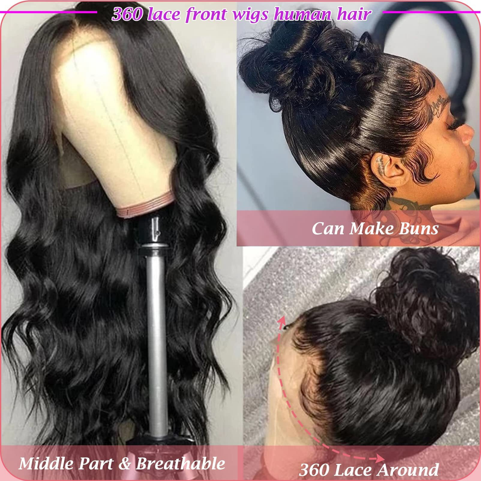 Gurxen 360 Lace Front Wigs Human Hair Wigs For Women Body Wave Hidden Strap 360 Full Lace Frontal Wigs Human Hair Pre Plucked With Baby Hair Natural Hairline 20Inch