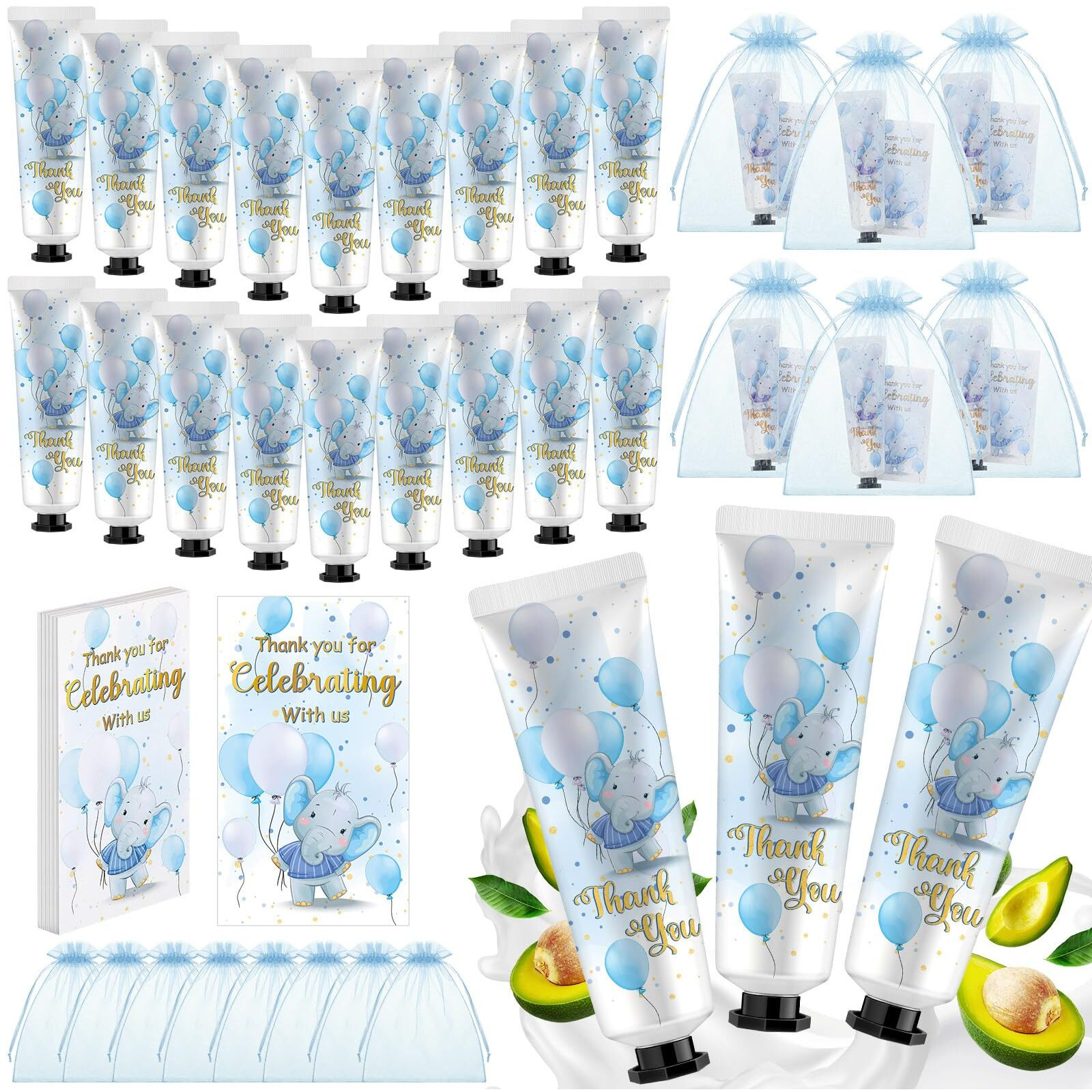 Swiffen 24 Sets Baby Shower Hand Cream Bulk Blue Elephant Shower Favors Bridal Thank You Appreciation Hand Cream For Guests Travel Size Lotion With Organza Bags