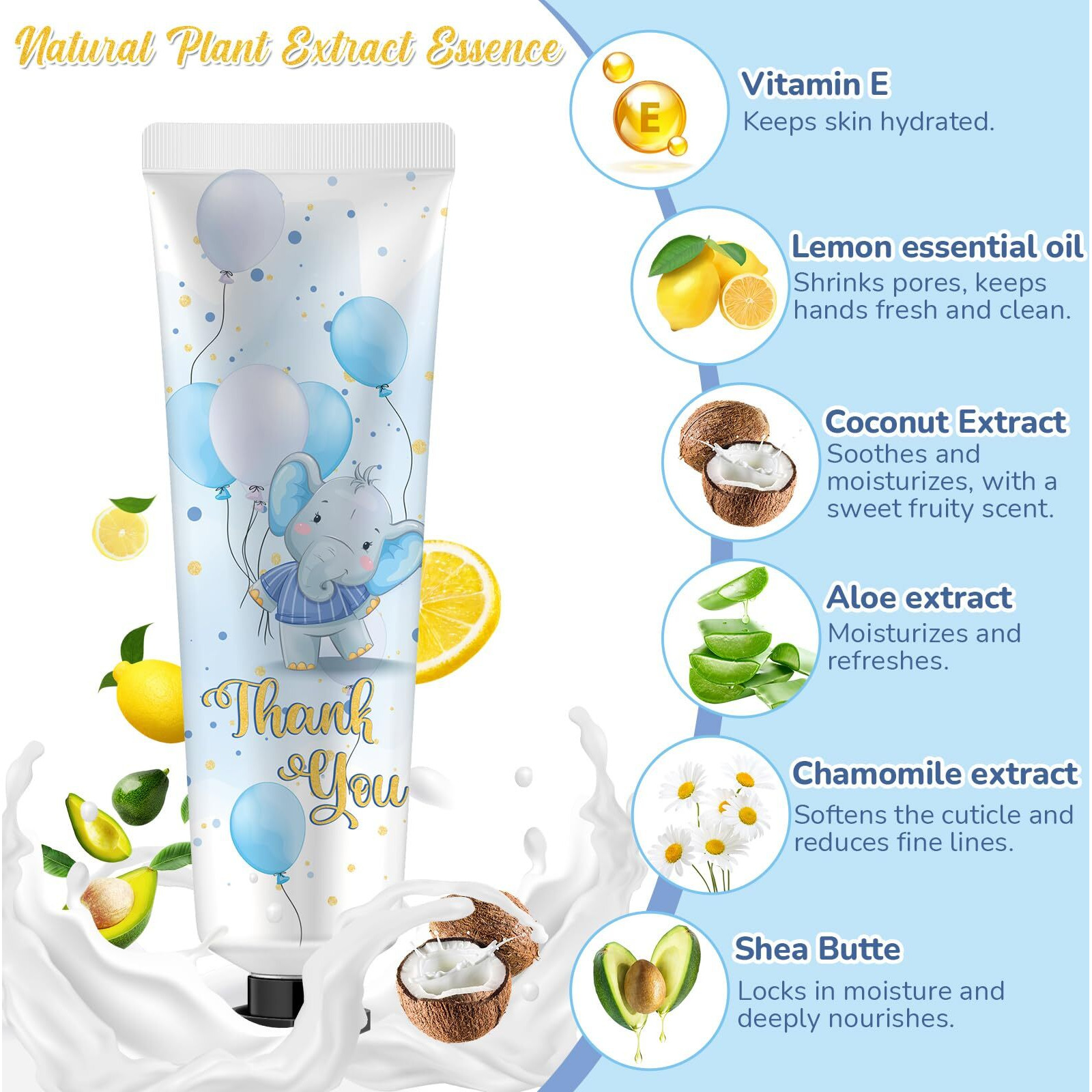 Swiffen 24 Sets Baby Shower Hand Cream Bulk Blue Elephant Shower Favors Bridal Thank You Appreciation Hand Cream For Guests Travel Size Lotion With Organza Bags