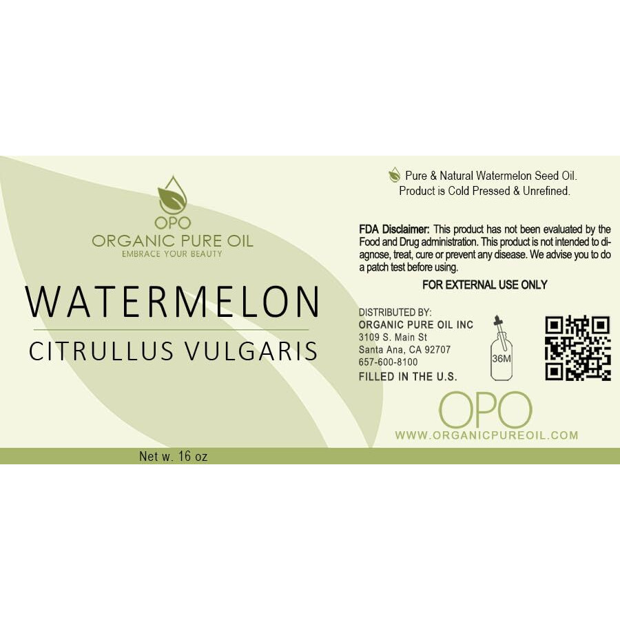 Watermelon Seed Oil - 16 Oz - Pure, All Natural, Non-Gmo, Unrefined, Carrier Oil - For Hair, Skin, Nails, Body, Feet, Arms, Legs, Dry Skin And More