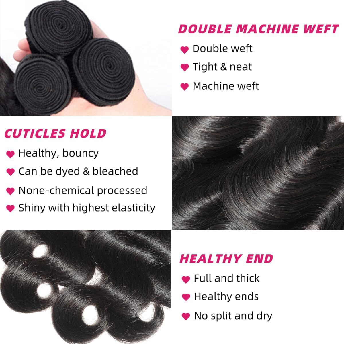 Body Wave Bundles Human Hair 18 20 22 Inch 100% Unprocessed Brazilian Human Hair 3 Bundles For Black Women Body Wave Hair Extensions Natural Color