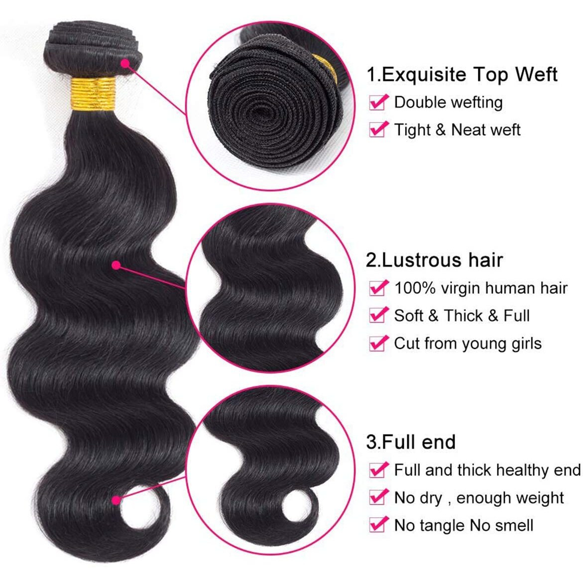 Body Wave Bundles Human Hair 18 20 22 Inch 100% Unprocessed Brazilian Human Hair 3 Bundles For Black Women Body Wave Hair Extensions Natural Color