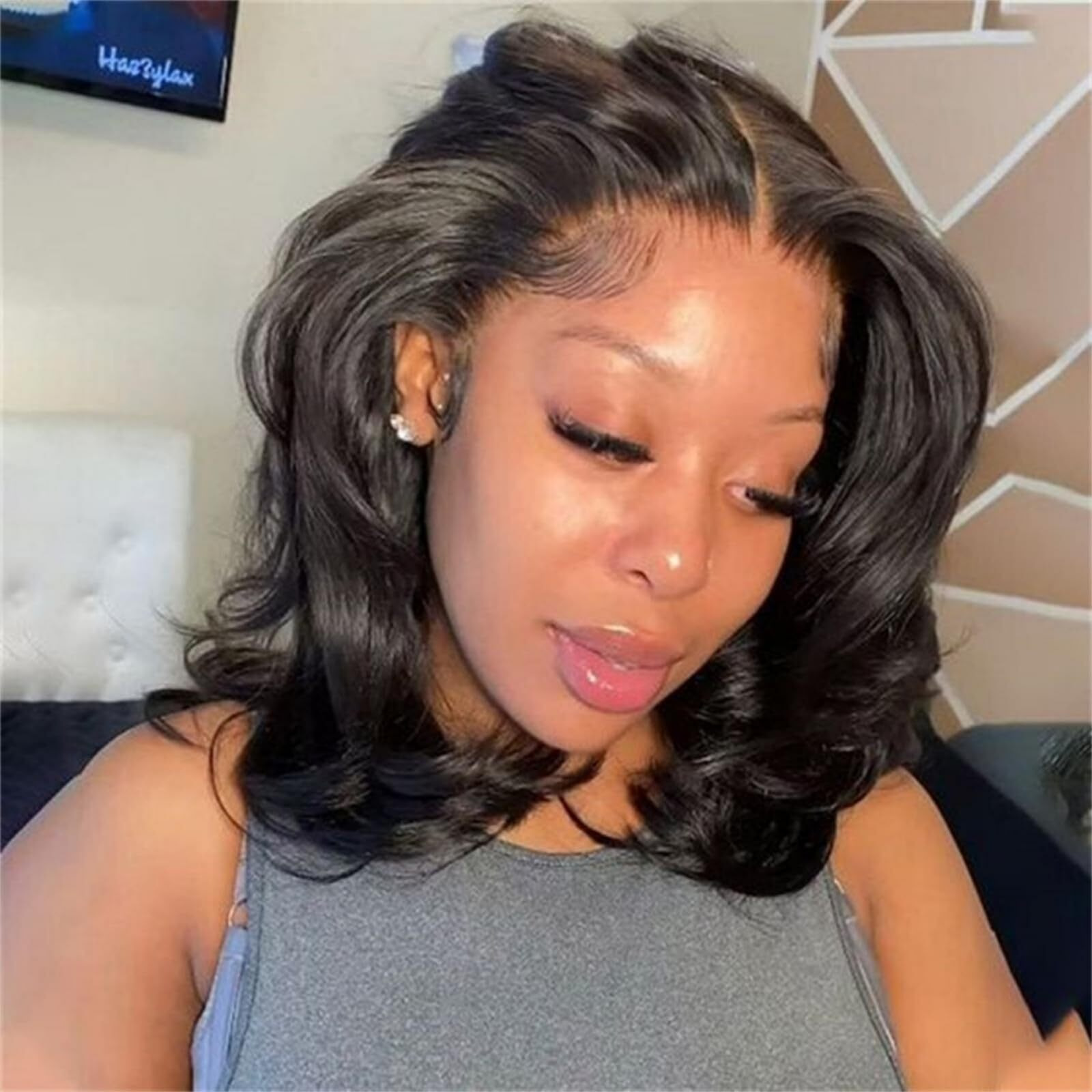 Wiggins Hair Body Wave Bob Wig Human Hair 4X7 Lace Front Wigs Human Hair Pre Cut Lace Ready To Wear Glueless Wig Human Hair Body Bob Wig For Women Pre-Bleached Knots & Adjustable Straps 16 Inch