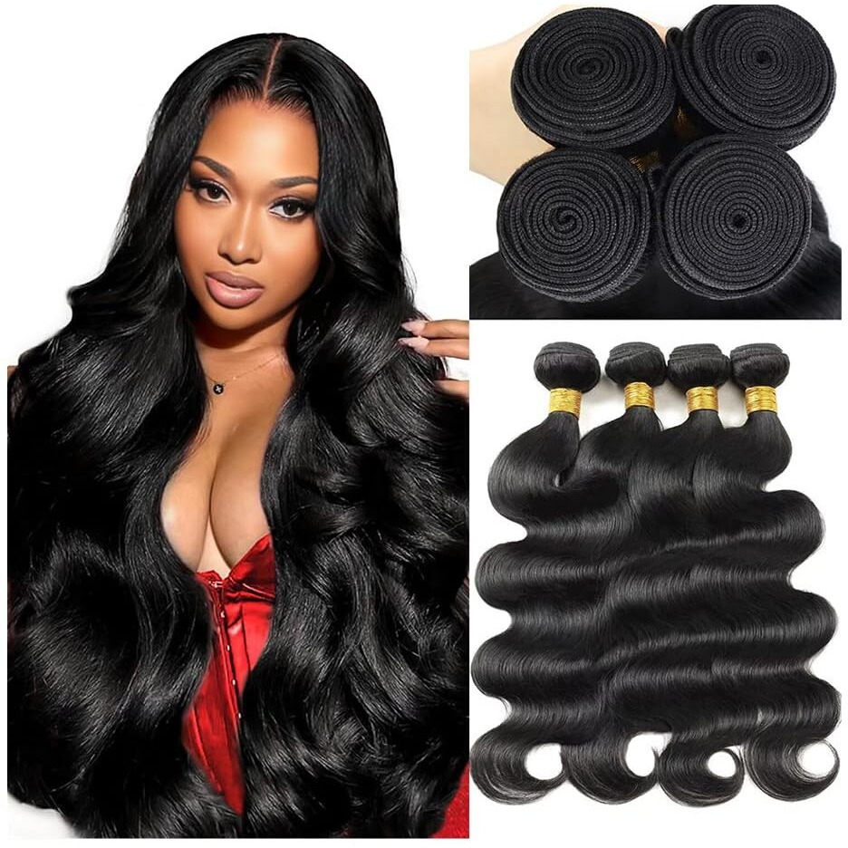 12A Human Hair Bundles 26 28 30 32 Inch Body Wave Bundles Human Hair 100% Unprocessed Brazilian Virgin Weave 4 Bundle For Women Natural Black Wavy Human Hair Extensions