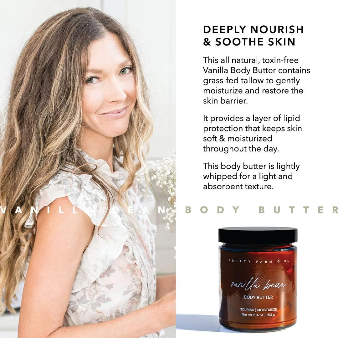 Pretty Farm Girl Vanilla Bean + Tallow Body Butter - Nourish, Sooth, And Moisturize - Vanilla Scent - Lightly Whipped - All Skin Types - Full Body Use