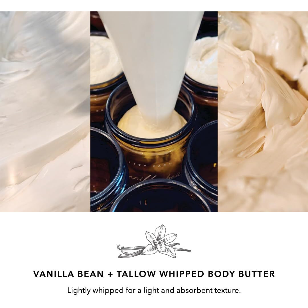 Pretty Farm Girl Vanilla Bean + Tallow Body Butter - Nourish, Sooth, And Moisturize - Vanilla Scent - Lightly Whipped - All Skin Types - Full Body Use