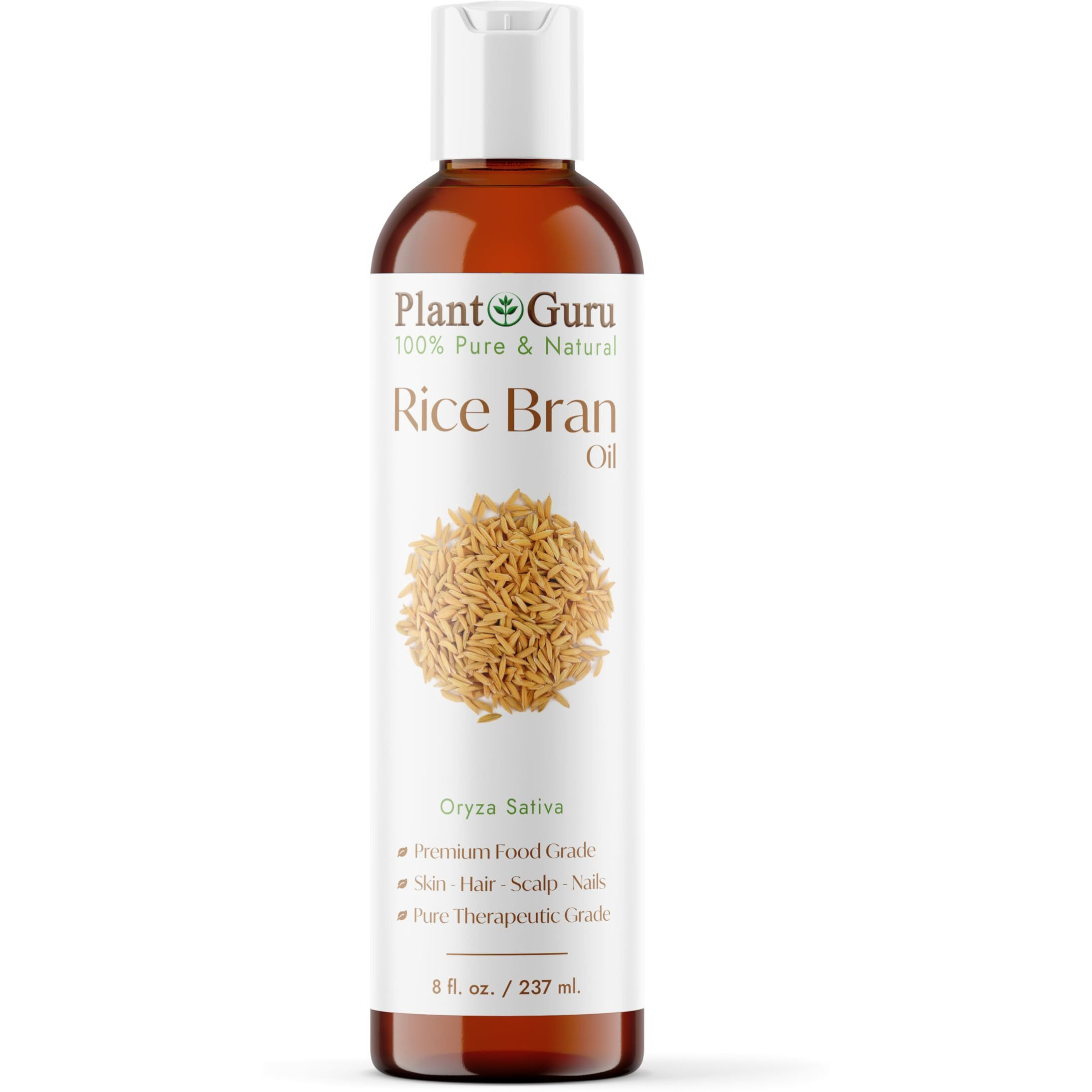 Rice Bran Oil 8 Fl. Oz. - 100% Pure & Natural Carrier Oil For Skin, Face, Body, And Hair Moisturizing. Great For Diy Creams, Lotions, And Lip Balms.