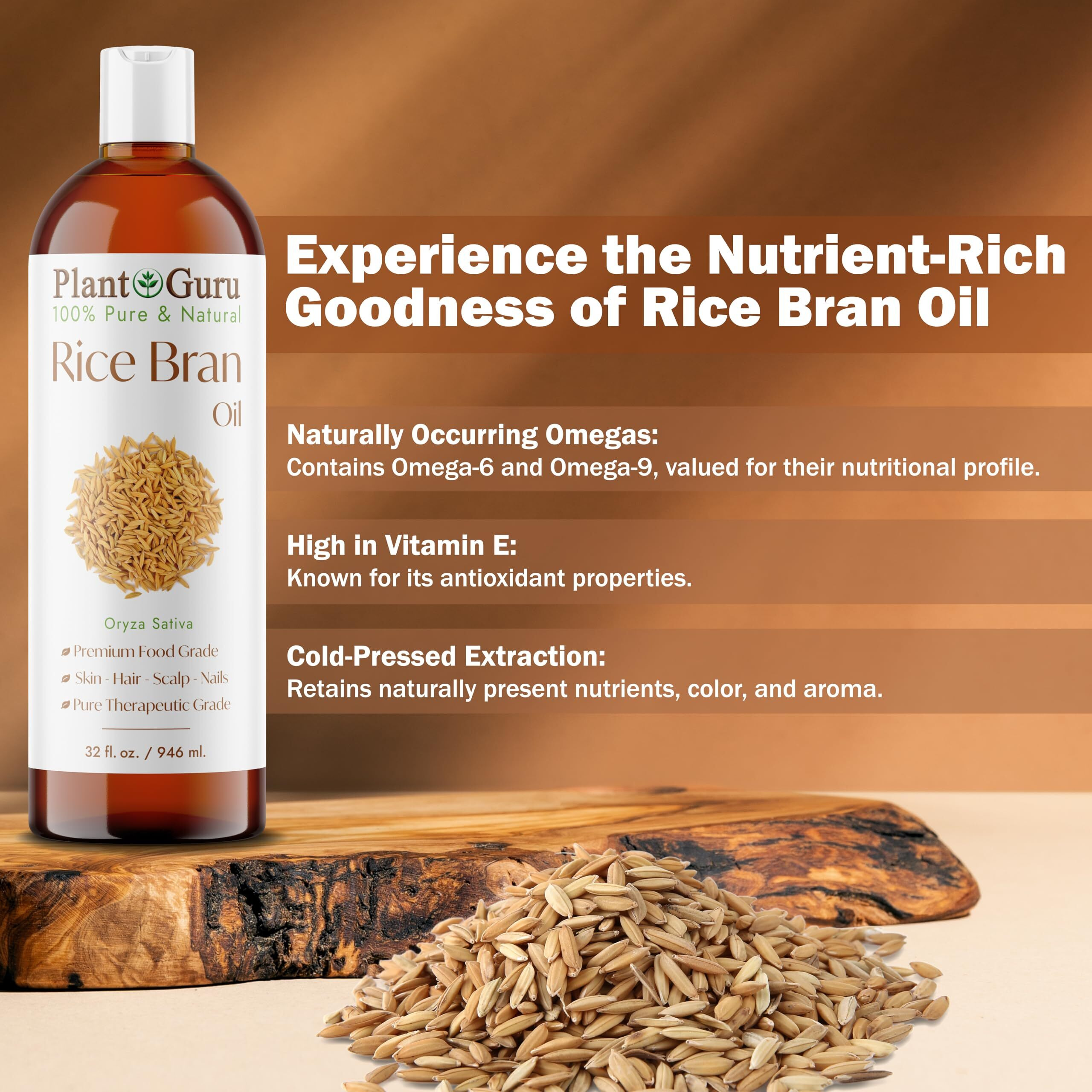 Rice Bran Oil 8 Fl. Oz. - 100% Pure & Natural Carrier Oil For Skin, Face, Body, And Hair Moisturizing. Great For Diy Creams, Lotions, And Lip Balms.