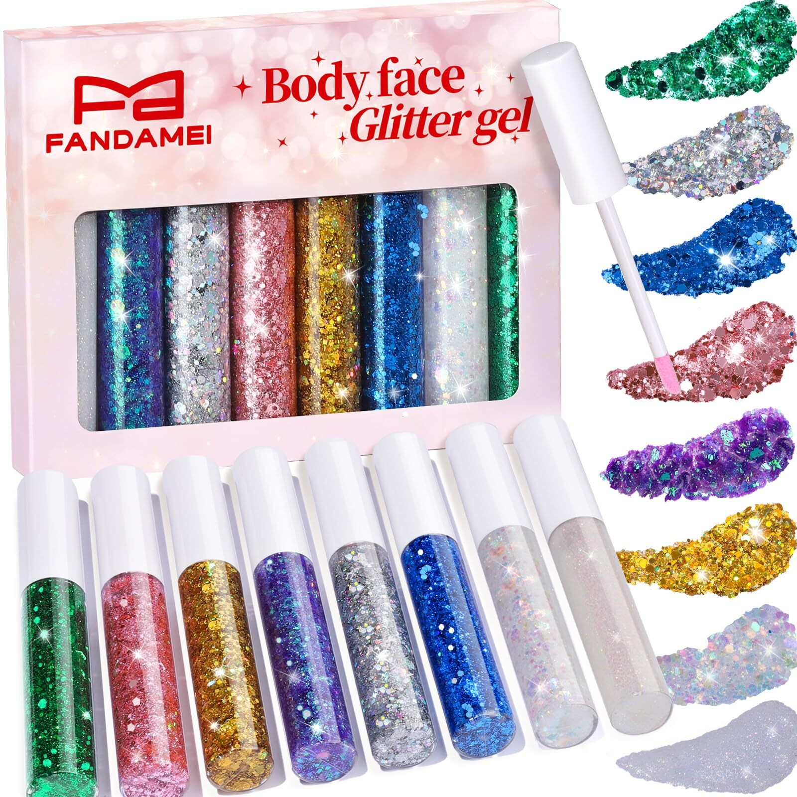 Fandamei Body Glitter Kit - 8 Colors 8 Ml/Jar For Glitter Makeup, Face Hair Glitter For Kids&Women, Halloween Mermaid Rave, Hair Sparkles