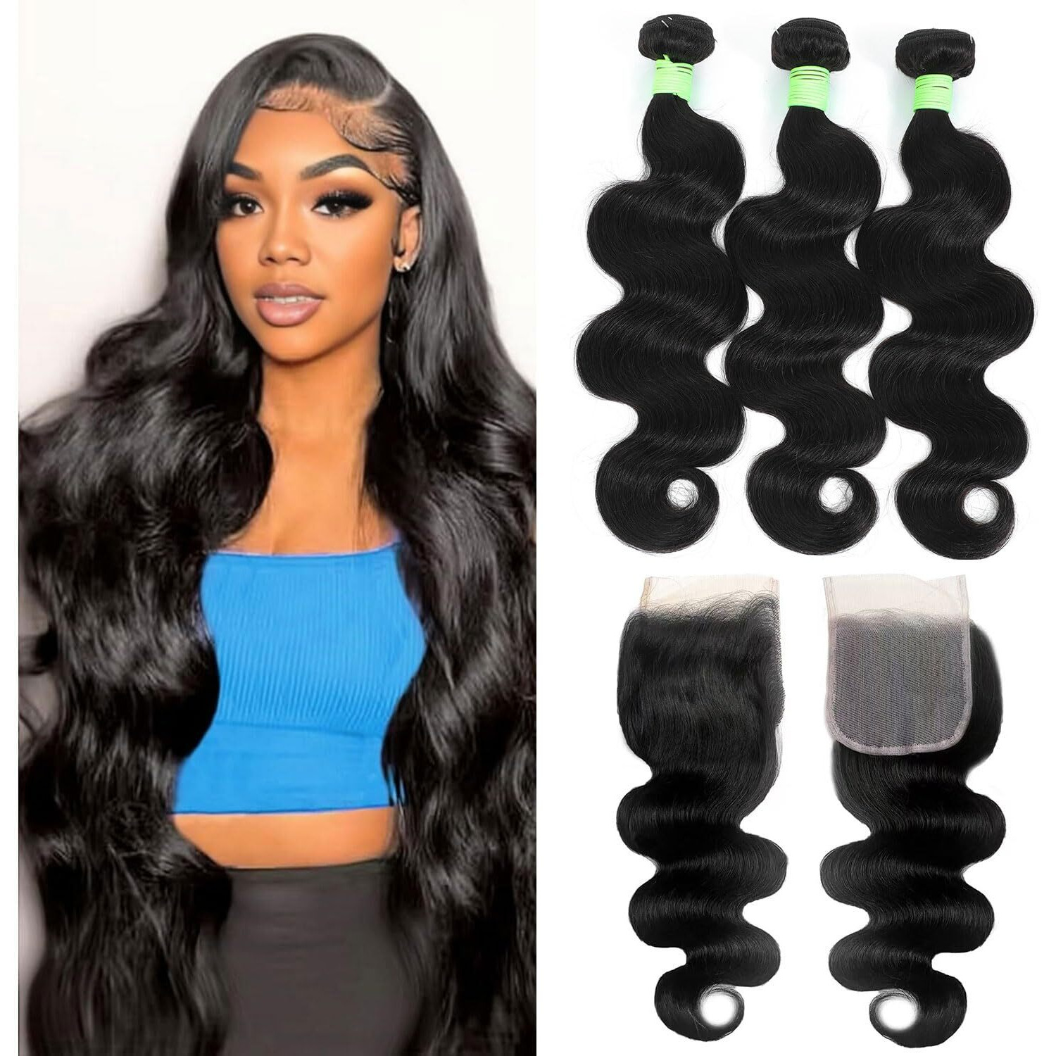 Tryfey Human Hair Bundles With Closure Body Wave (12 14 16+10,Free Part) 12A Grade 100% Unprocessed Brazilian Virgin Hair 3 Bundles Deals Real Human Hair Extensions For Black Women Natural Black