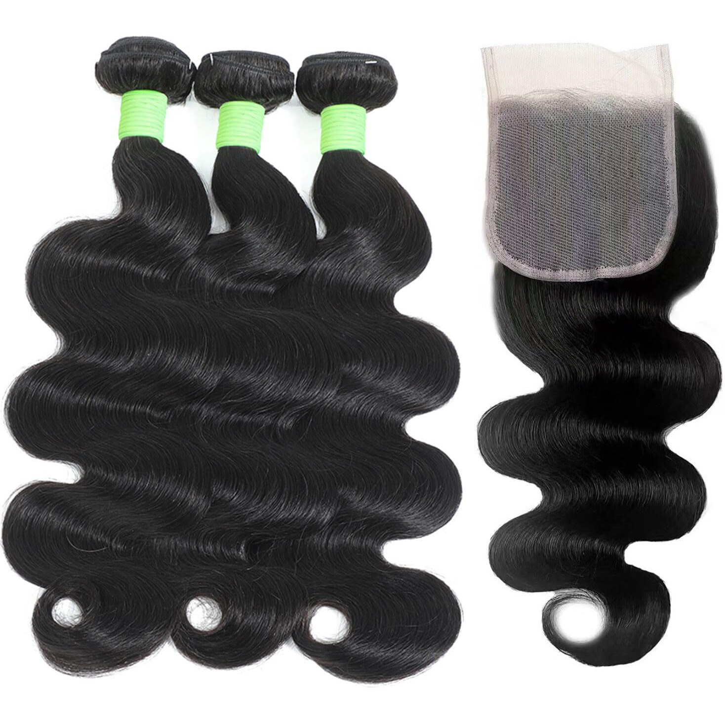Tryfey Human Hair Bundles With Closure Body Wave (12 14 16+10,Free Part) 12A Grade 100% Unprocessed Brazilian Virgin Hair 3 Bundles Deals Real Human Hair Extensions For Black Women Natural Black