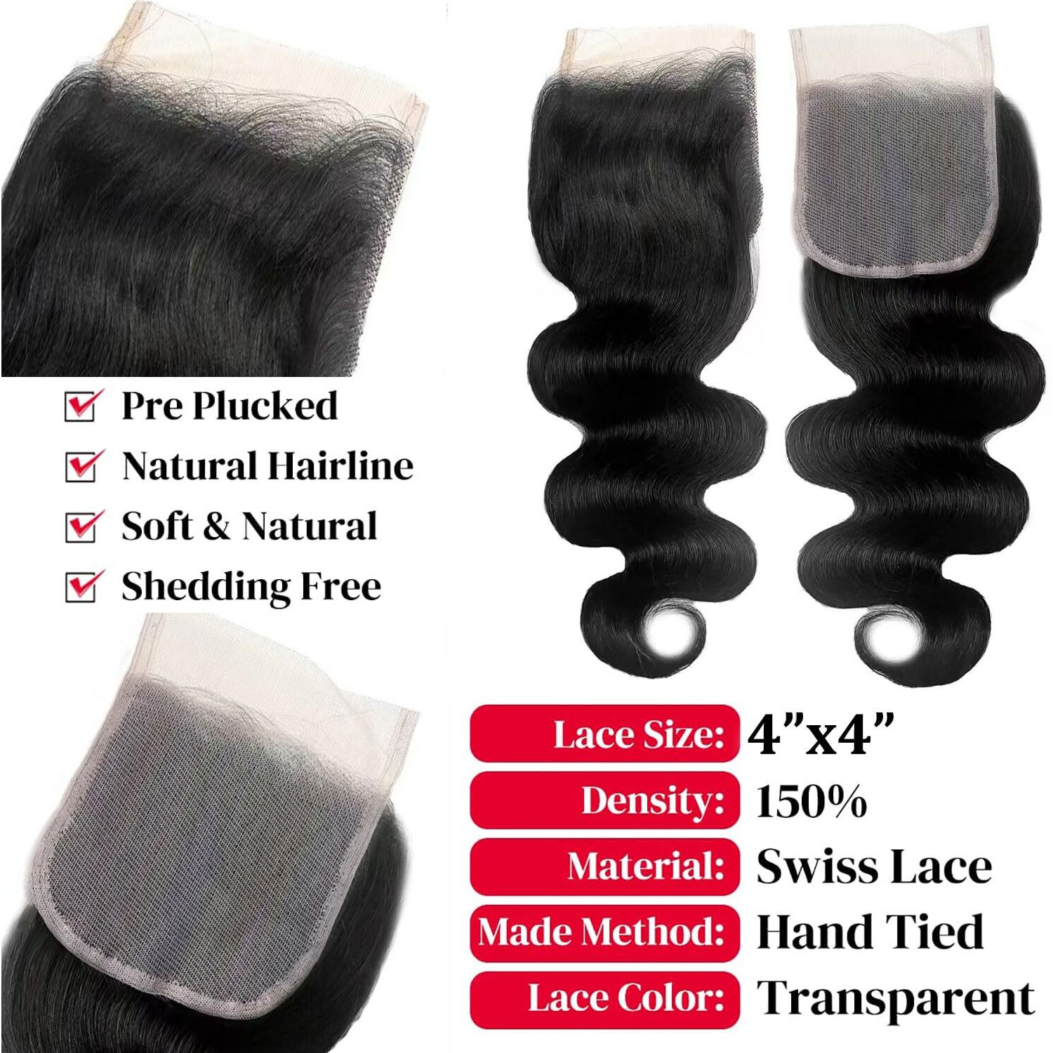 Tryfey Human Hair Bundles With Closure Body Wave (12 14 16+10,Free Part) 12A Grade 100% Unprocessed Brazilian Virgin Hair 3 Bundles Deals Real Human Hair Extensions For Black Women Natural Black