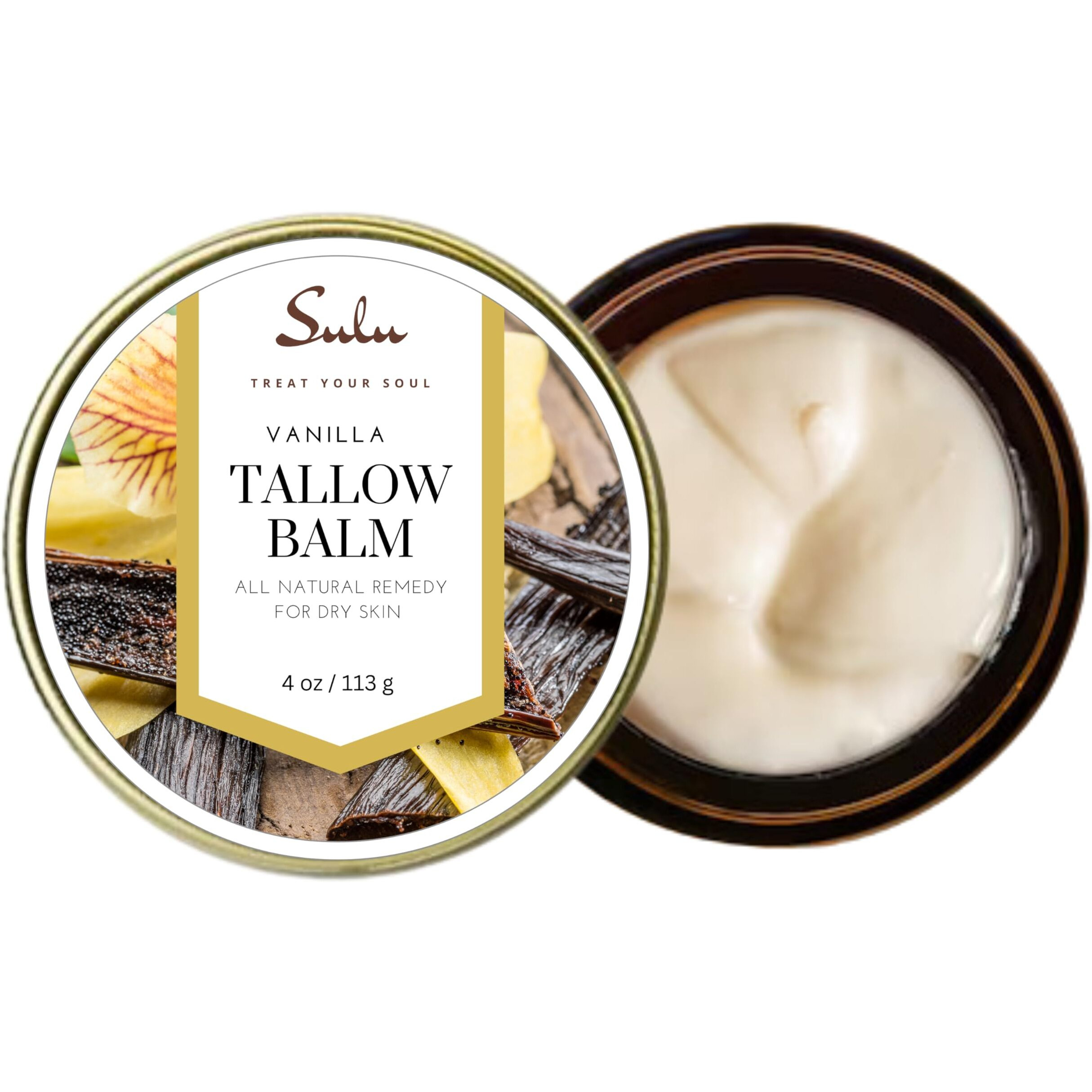 Sulu Organics Natural Whipped Tallow Balm For Face And Body, Natural Moisturizer Made With Grassfed Beef Tallow- 4 Oz/113 G (Unscented)