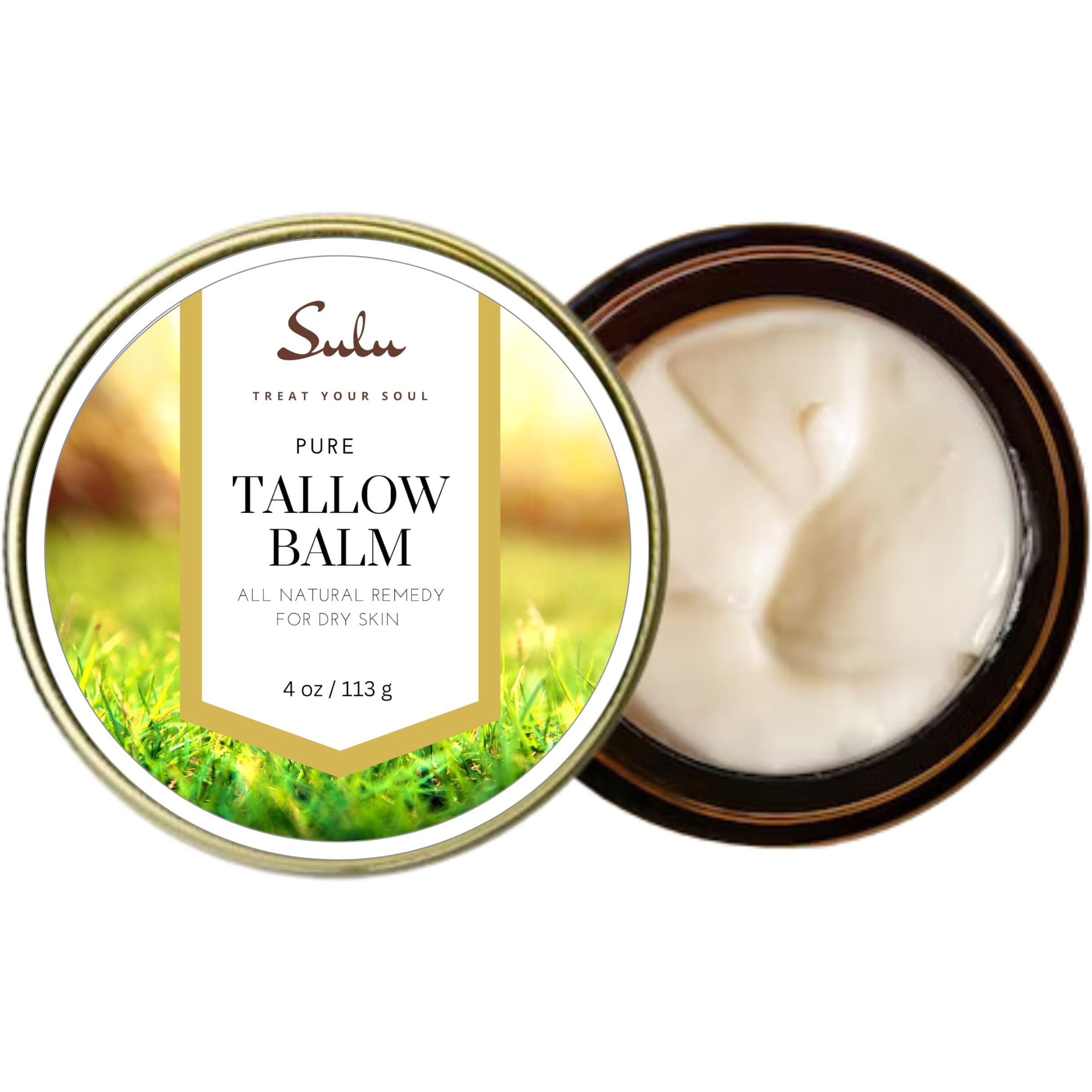 Sulu Organics Natural Whipped Tallow Balm For Face And Body, Natural Moisturizer Made With Grassfed Beef Tallow- 4 Oz/113 G (Unscented)