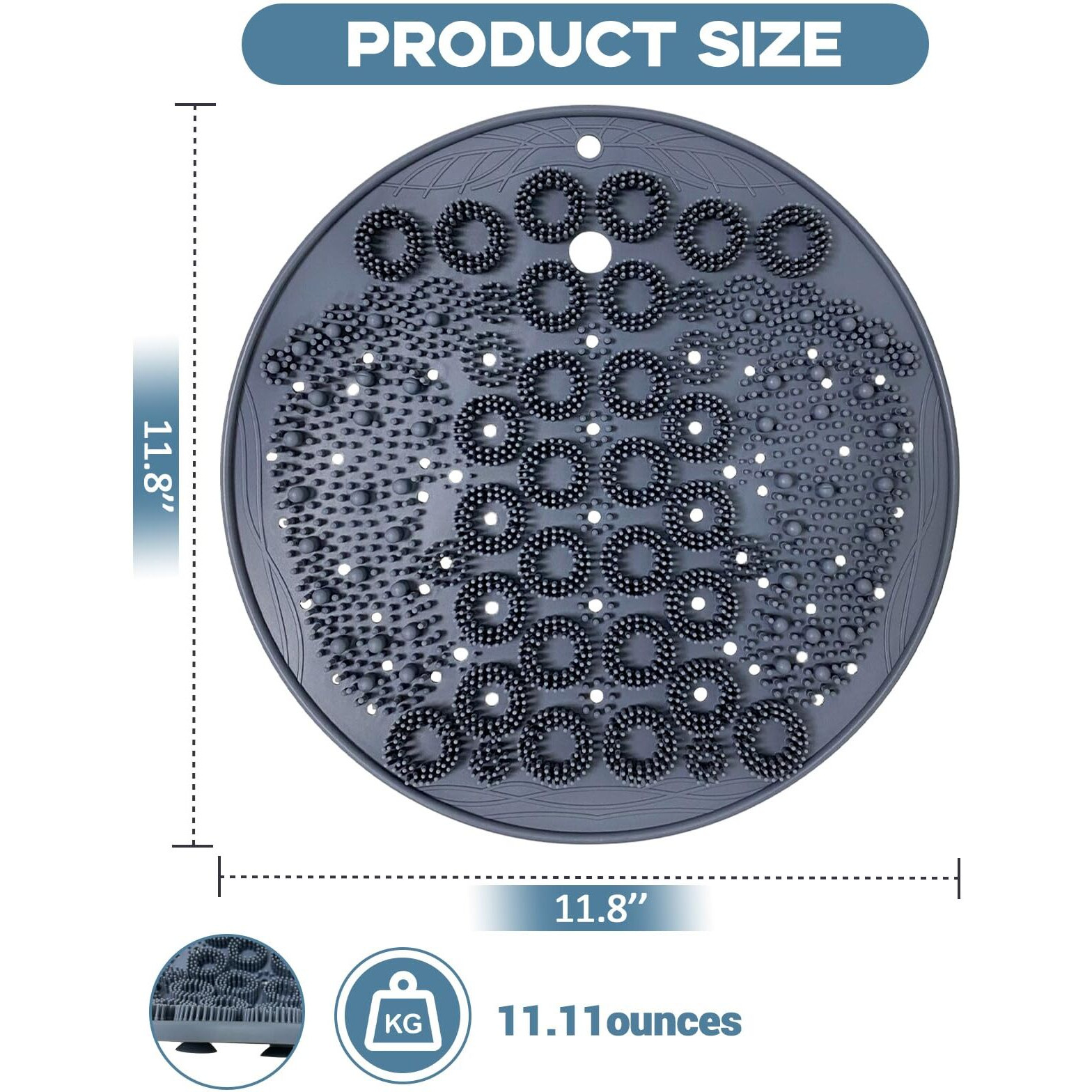 Luckyiren Larger Foot Scrubber Mat For Shower, Silicone Foot & Back Body Exfoliator Massager Cleaner Washer With Non Slip Suction Cup, Exfoliating Scrub Brush Pad For Women Men Elderly, Grey
