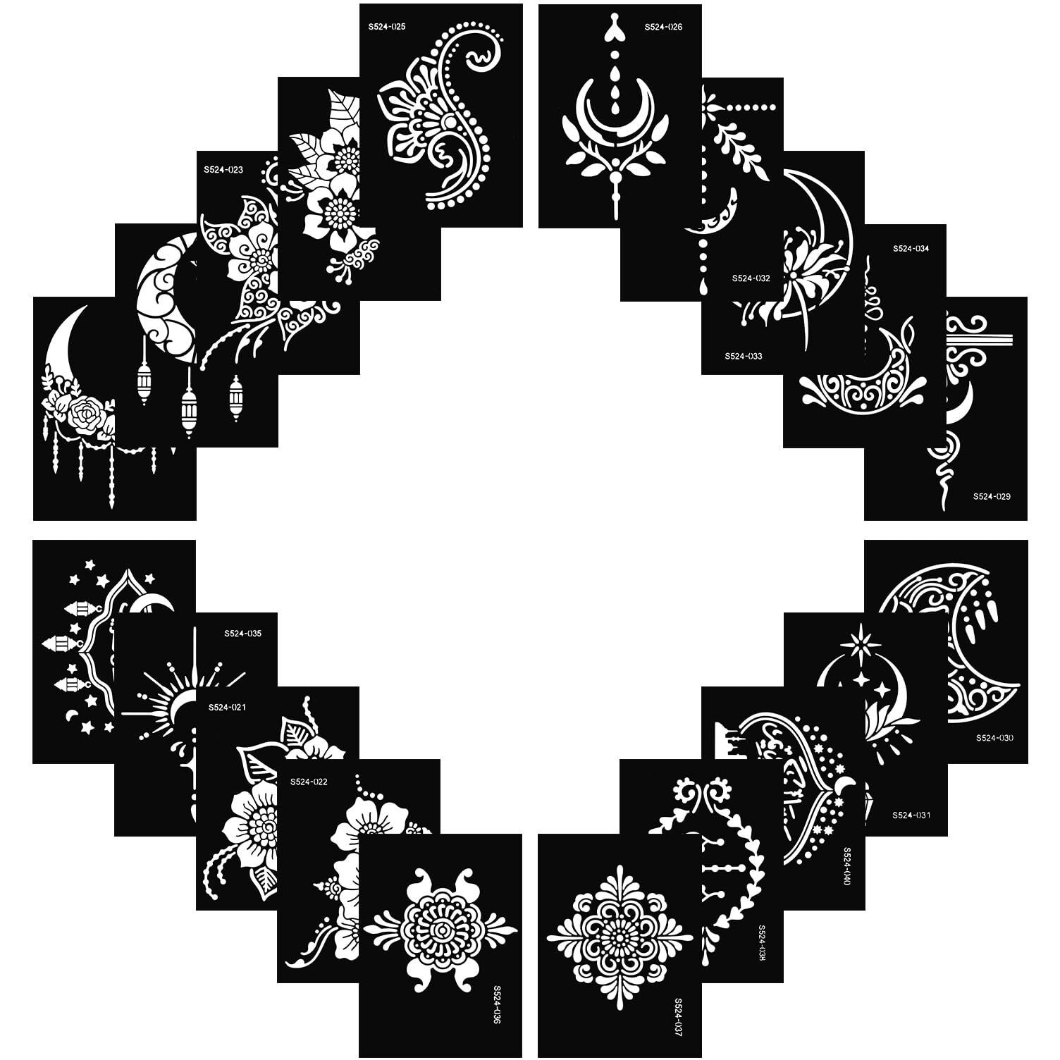 20 Sheets Henna Tattoo Stencil Kit, Temporary Tattoo Templates For Real Tattoos Mehndi Stencils For Kids Teens Adults Body Paint